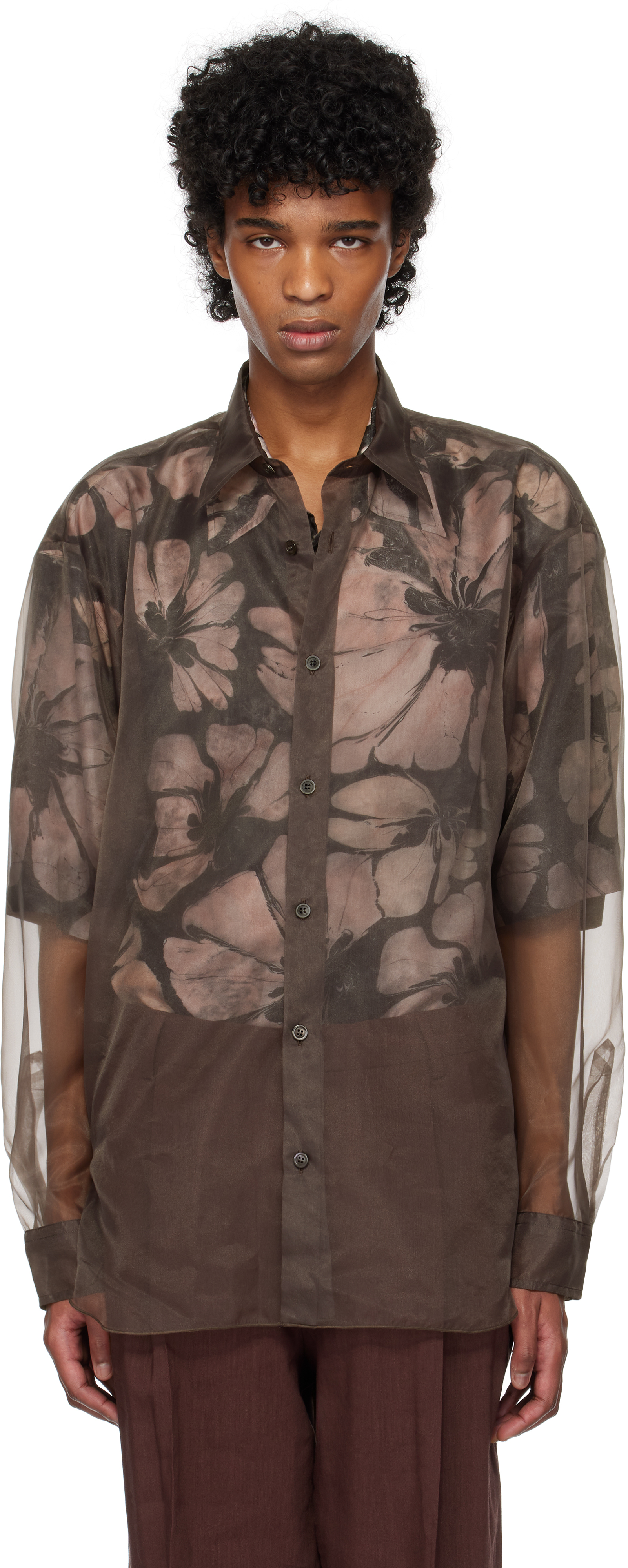 DRIES VAN NOTEN BROWN ORGANZA SHIRT