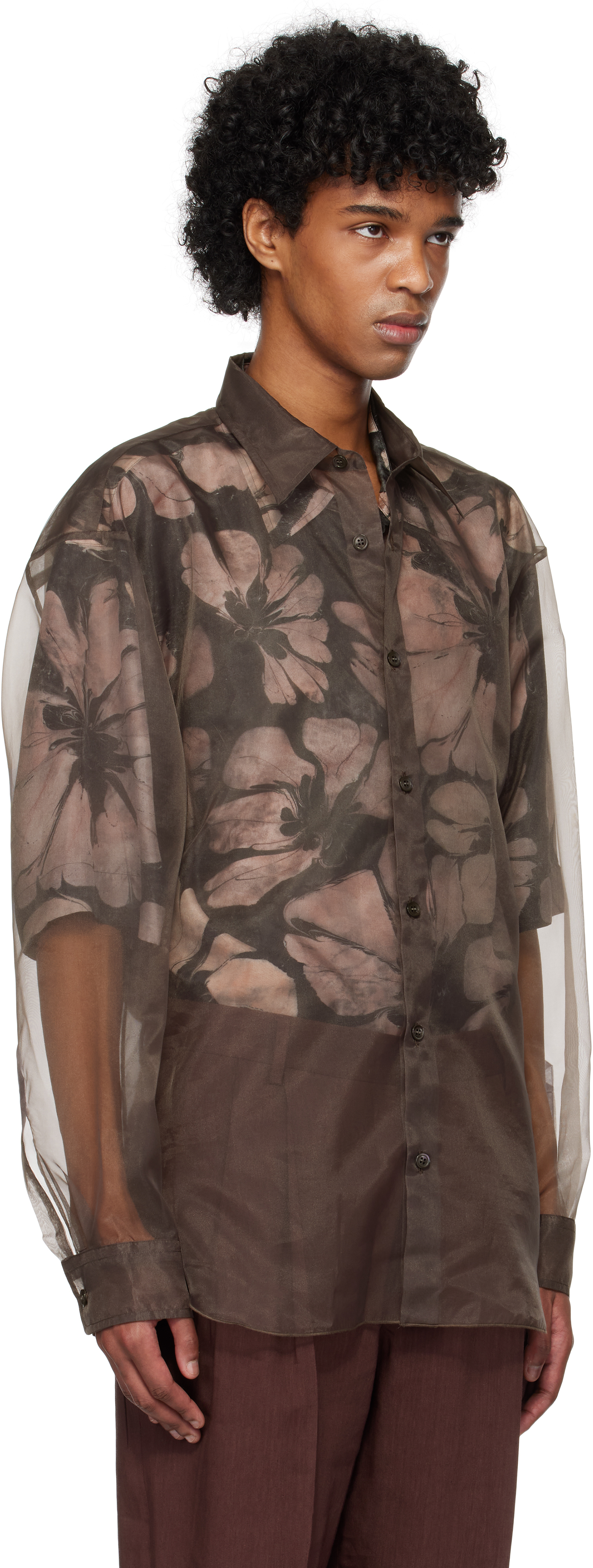 DRIES VAN NOTEN BROWN ORGANZA SHIRT