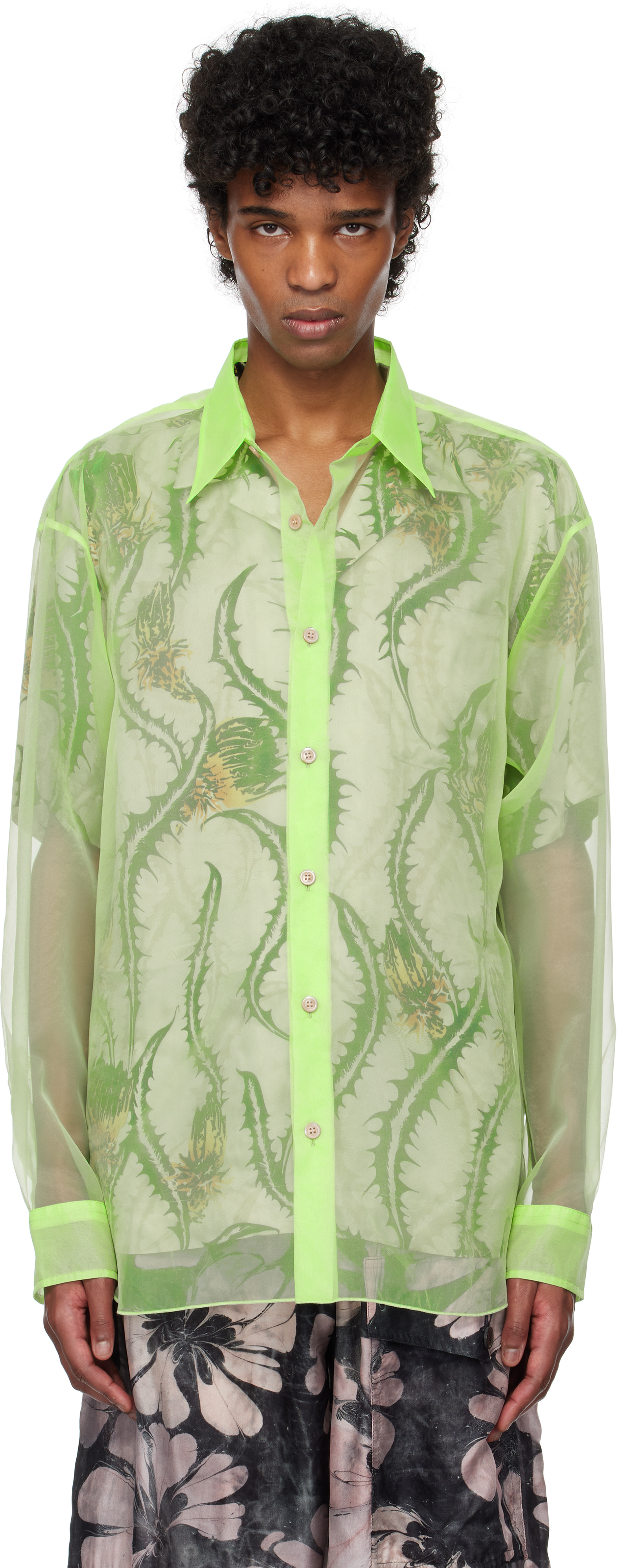 Dries Van Noten Green Organza Shirt In 601 Light Green