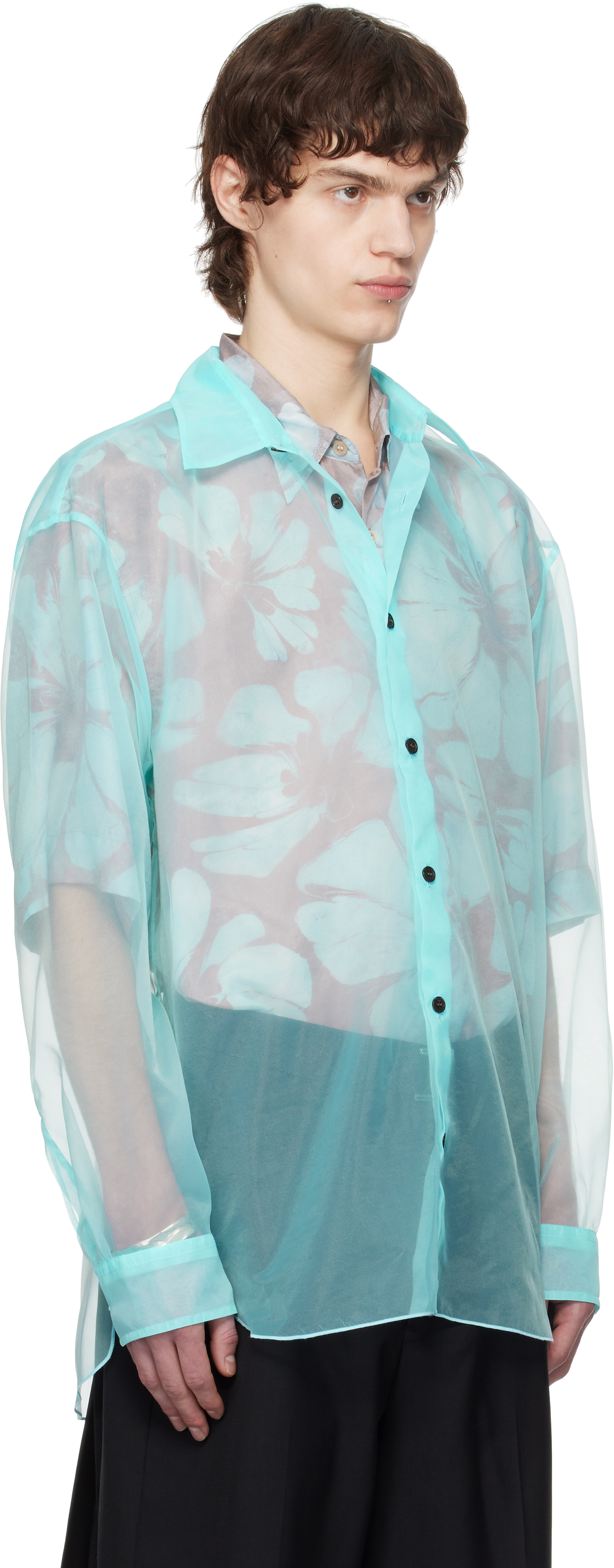 Dries Van Noten Blue Organza Shirt In 503 Turquoise