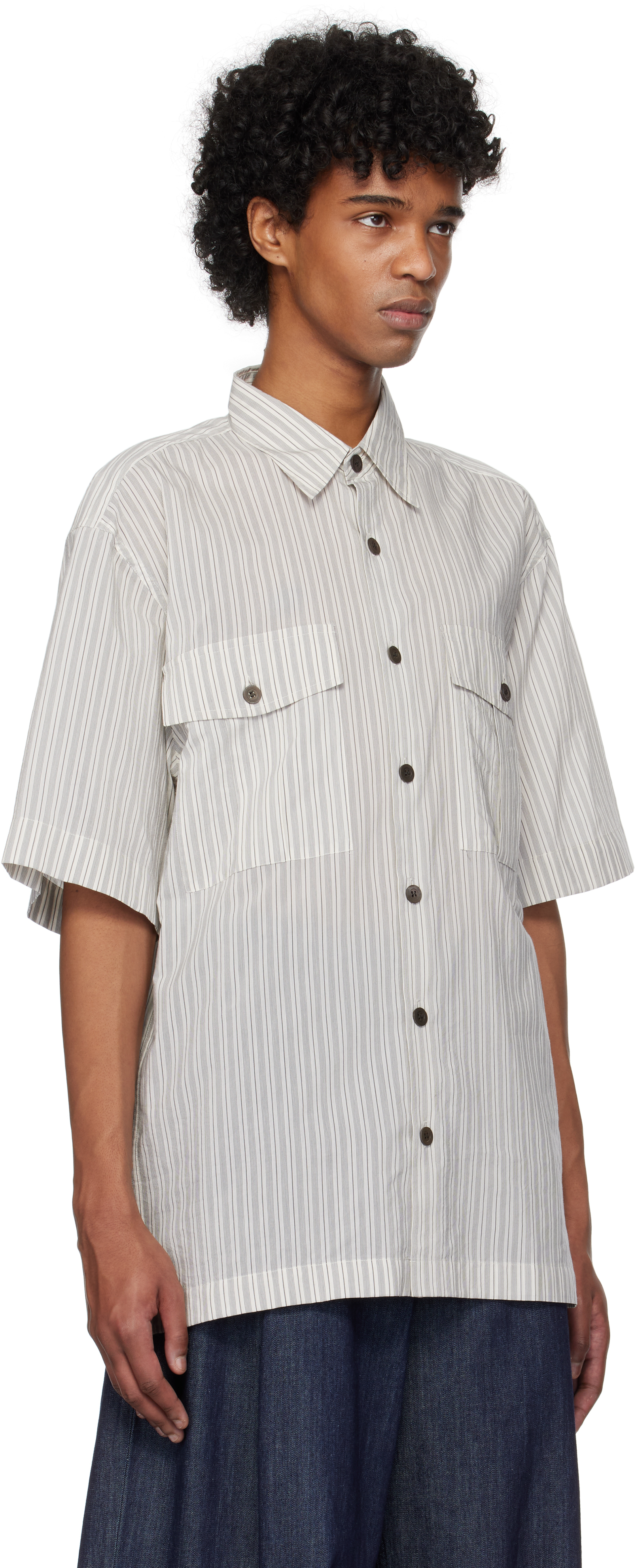 Dries Van Noten Gray Striped Shirt In 800 Light Grey