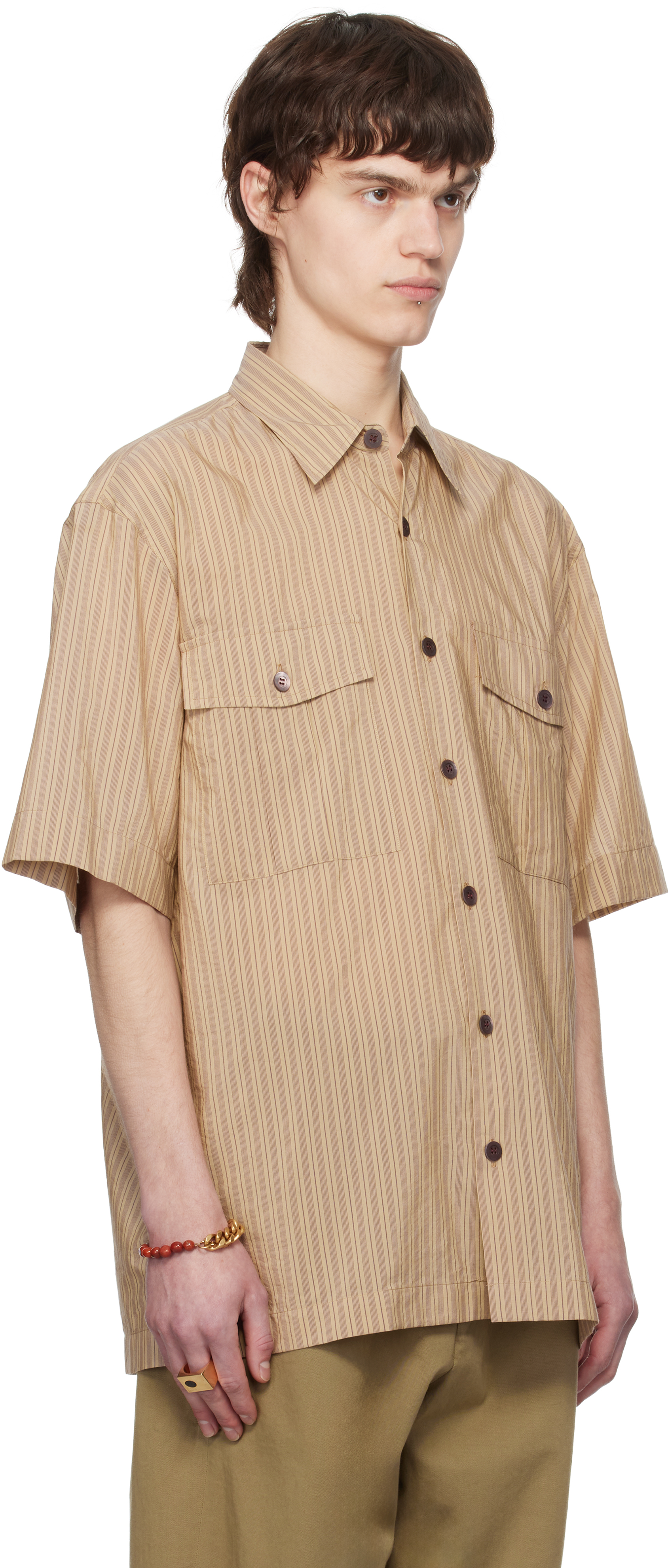 Dries Van Noten Brown Striped Shirt In 101 Sand