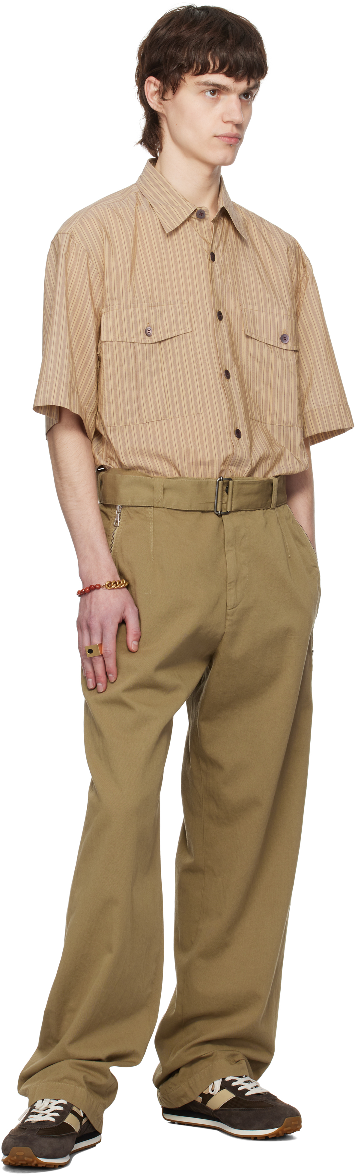 Dries Van Noten Brown Striped Shirt In 101 Sand