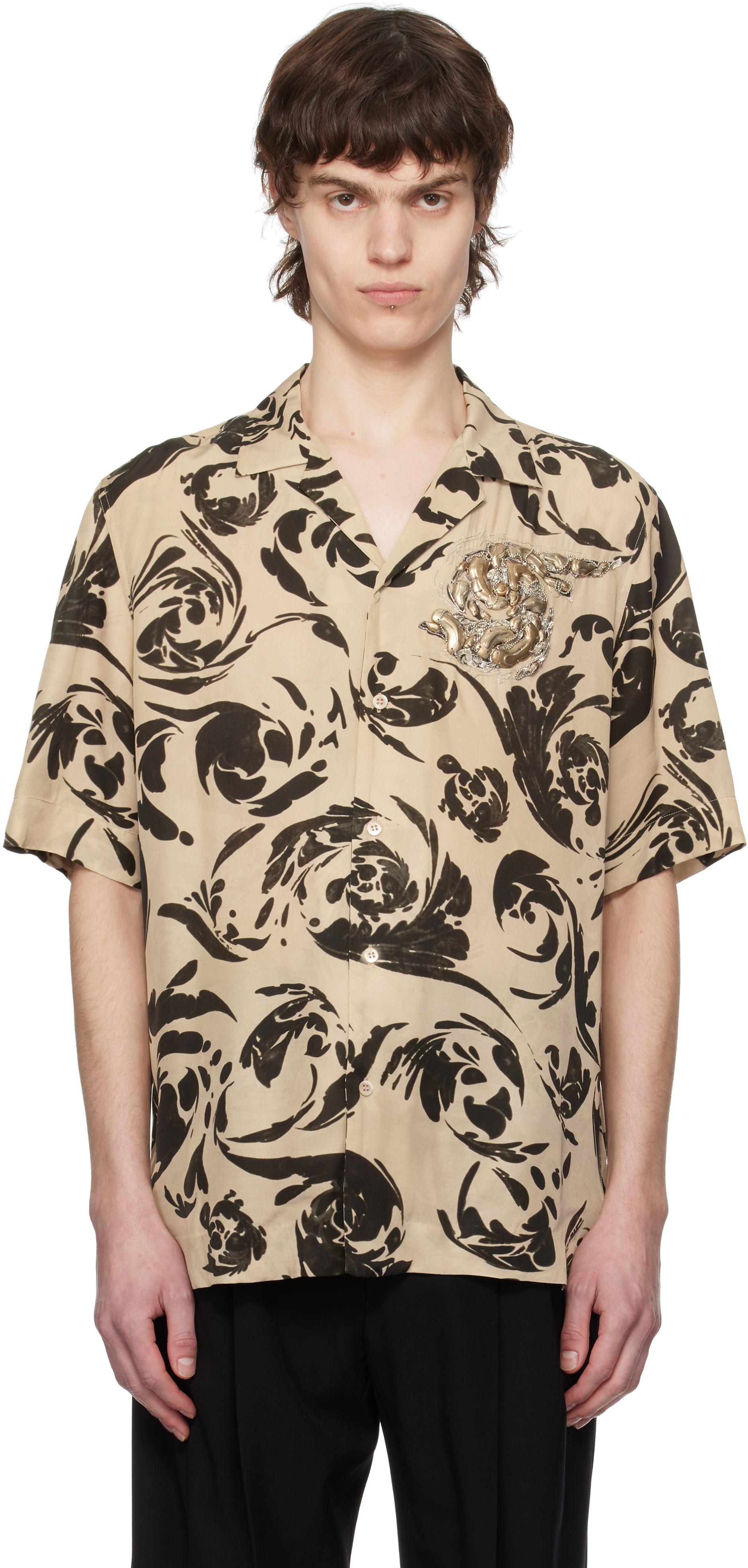 Beige & Black Appliqué Shirt