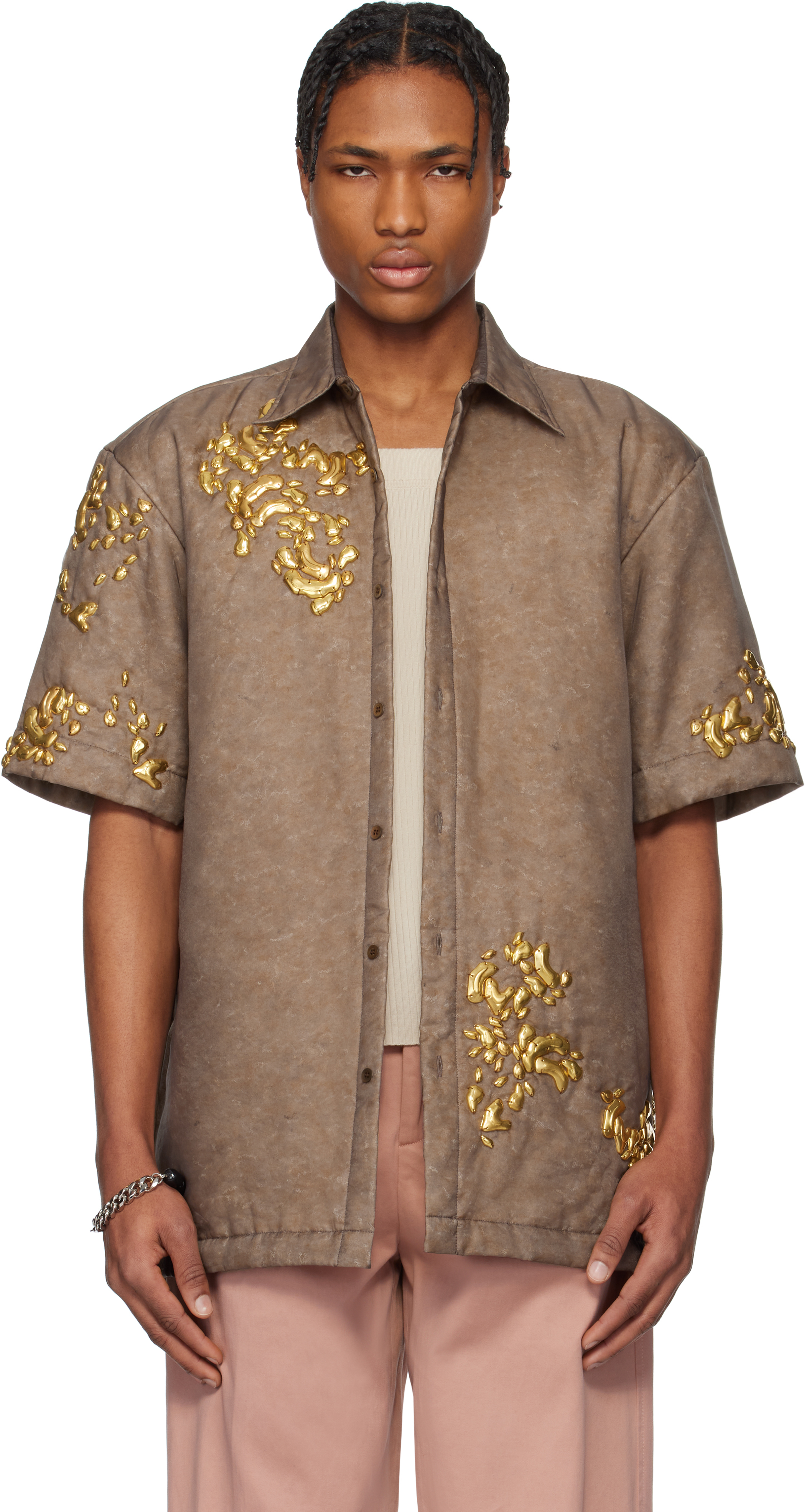 Dries Van Noten Brown Graphic Hardware Shirt In Brown 703