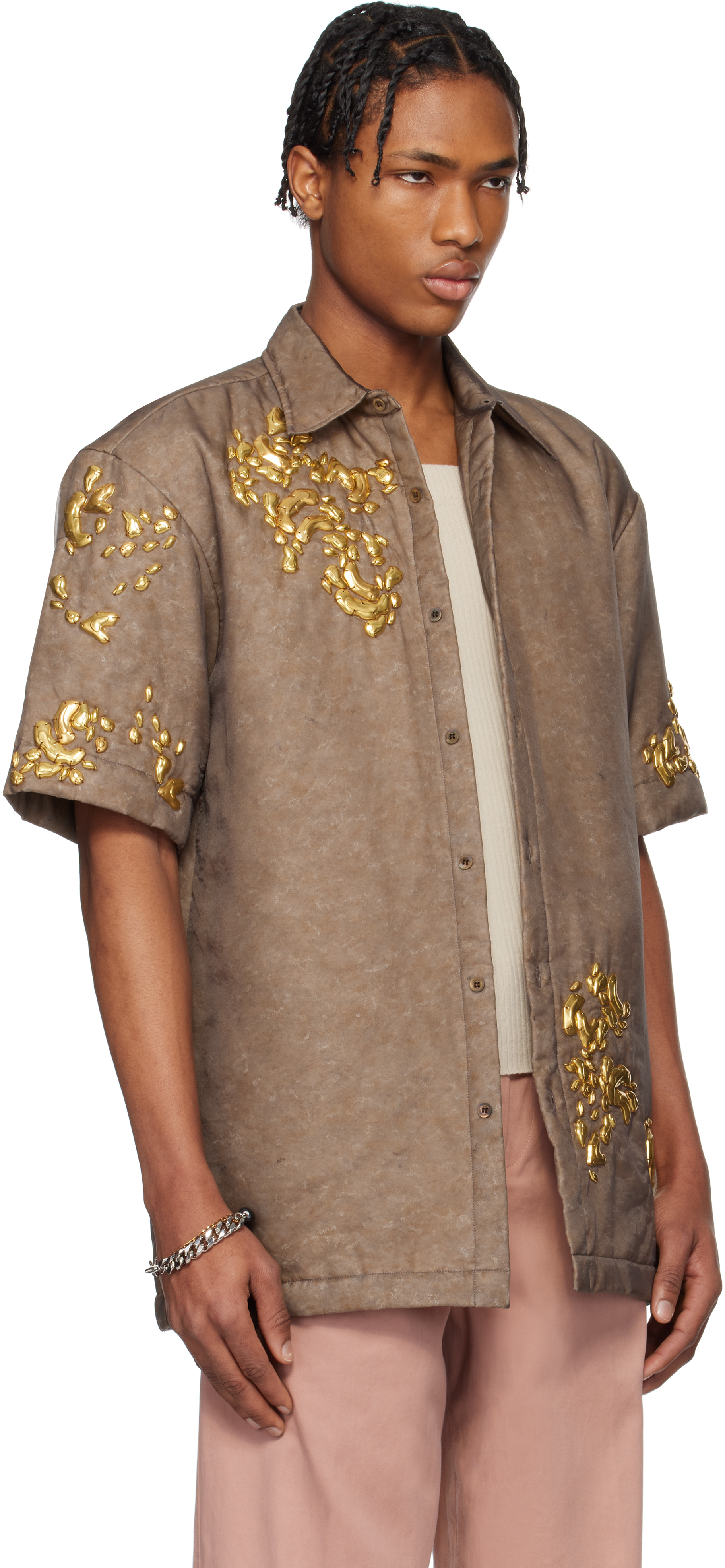 Dries Van Noten Brown Graphic Hardware Shirt In Brown 703