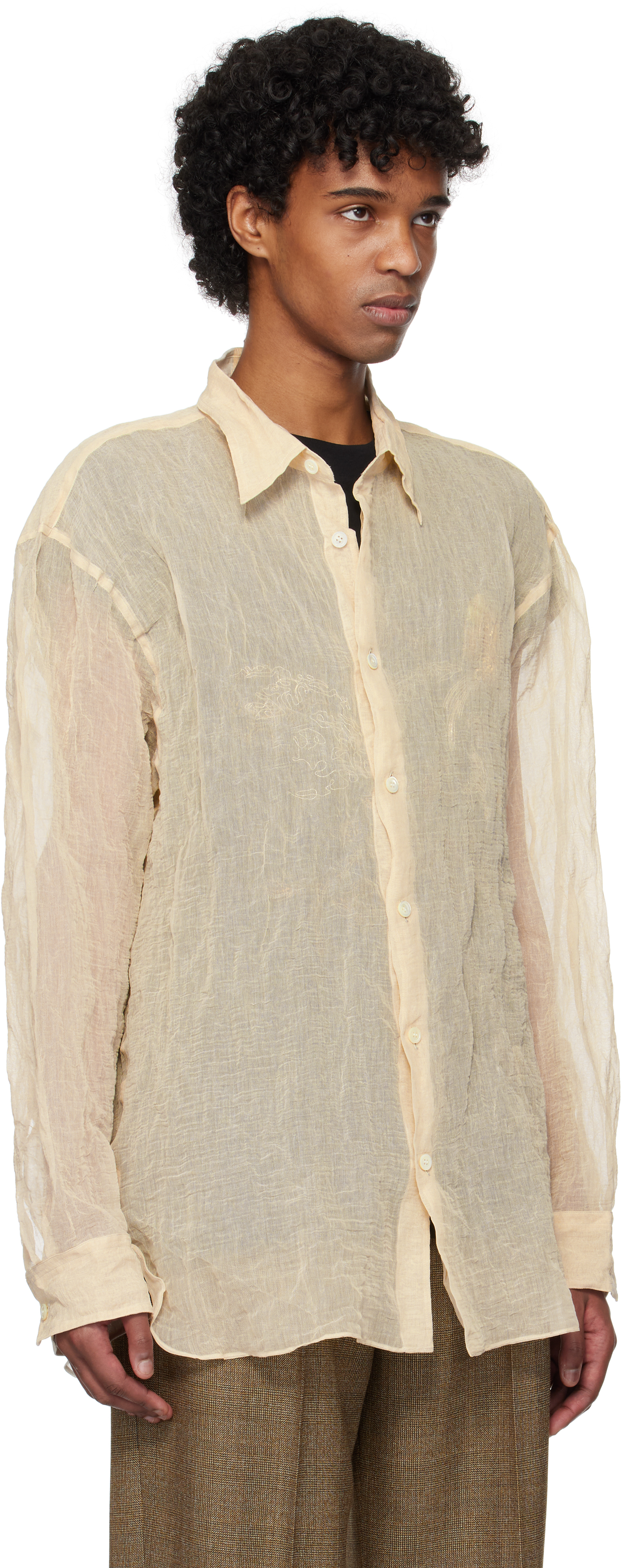 Dries Van Noten Beige Metallic Thread Shirt In Natural 4