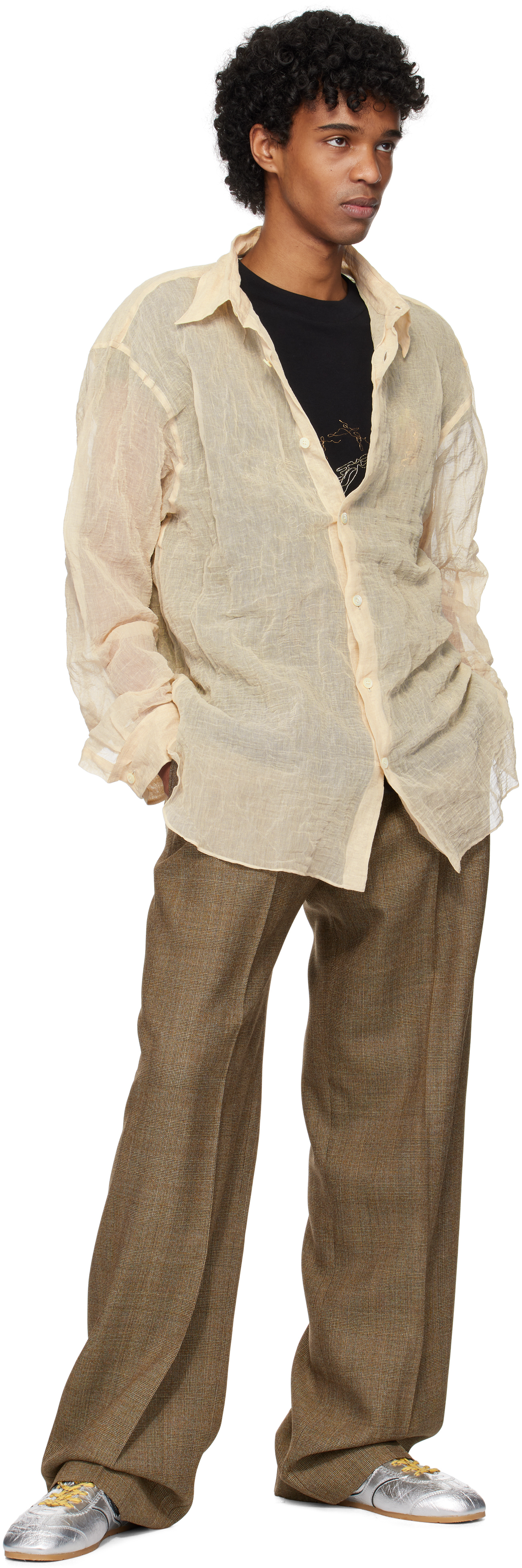 Dries Van Noten Beige Metallic Thread Shirt In Natural 4