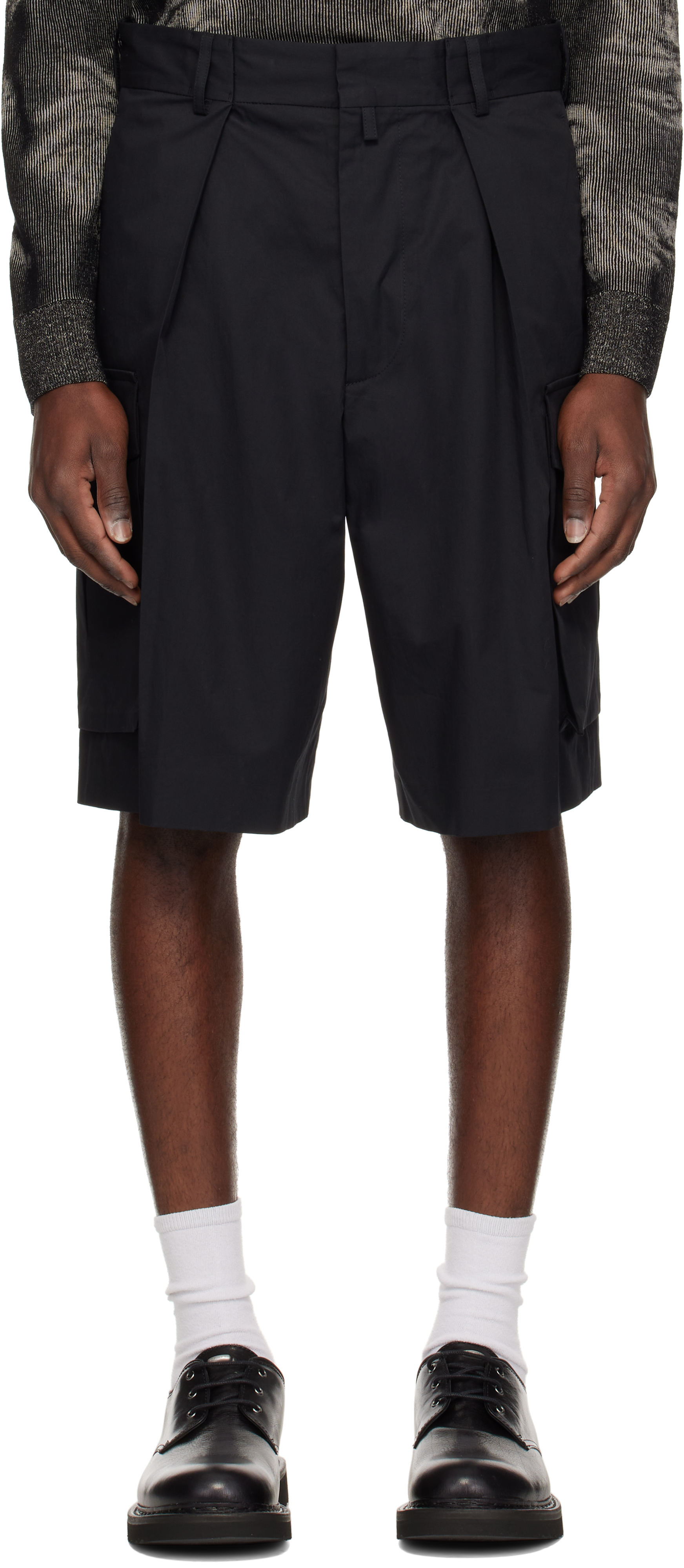 Black Pleated Cargo Shorts