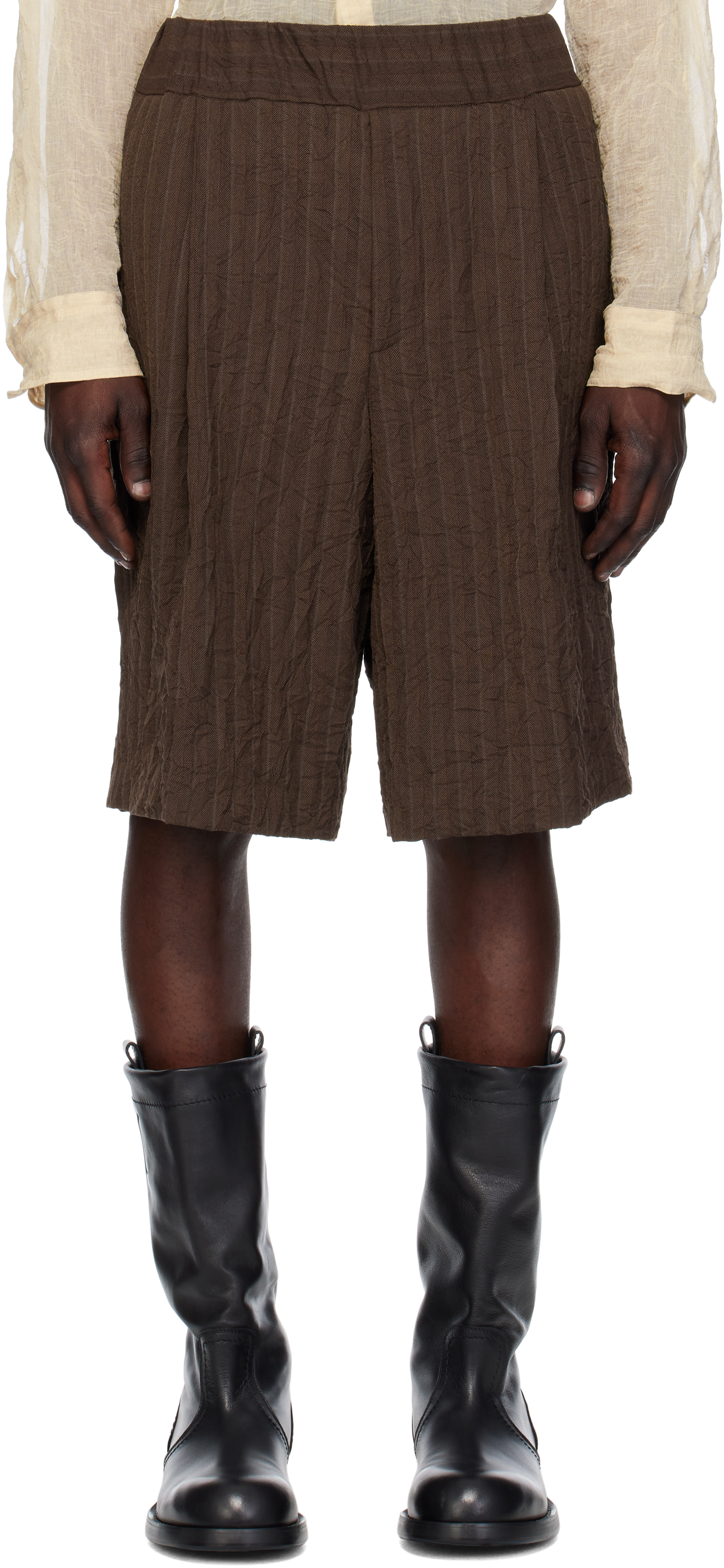 Brown Pleated Bermuda Shorts