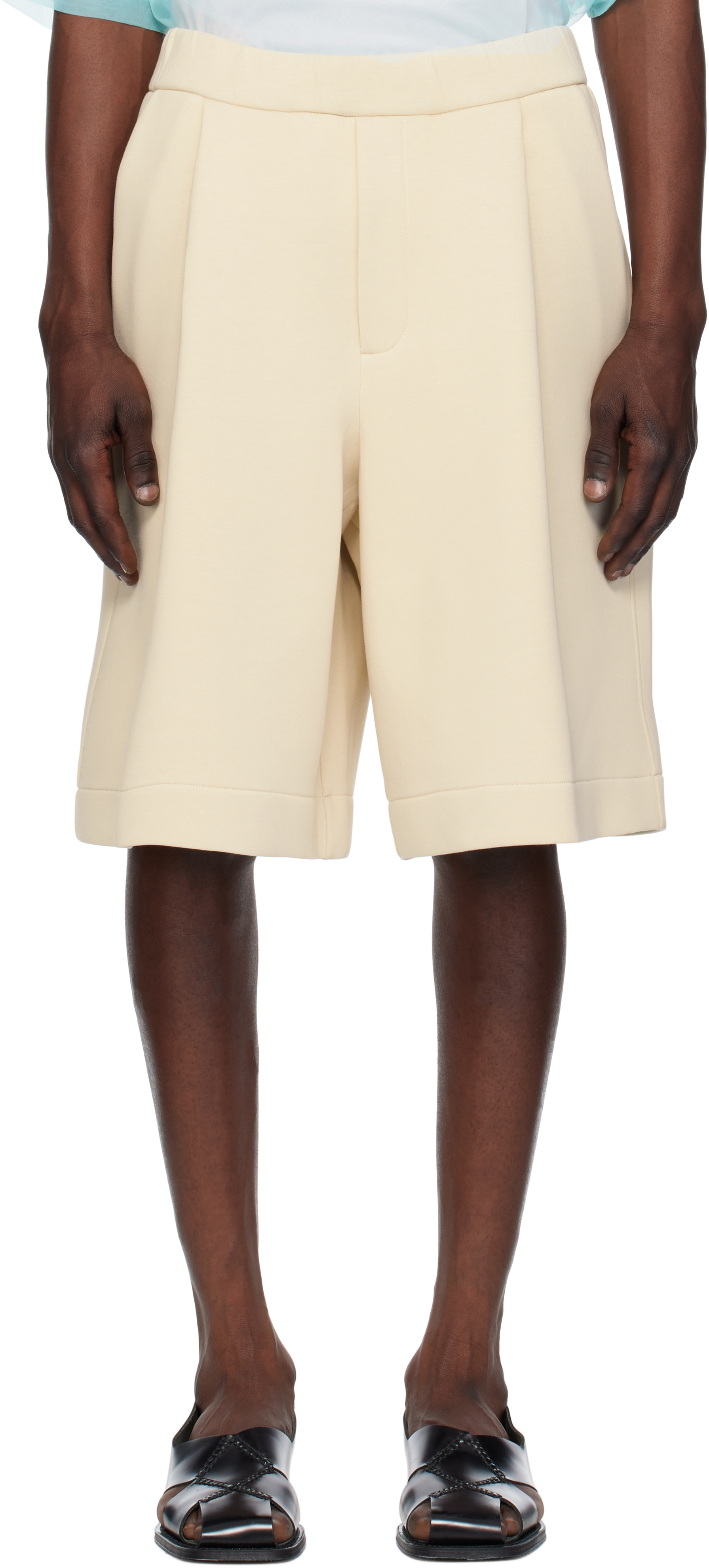 Beige Cotton Neoprene Shorts