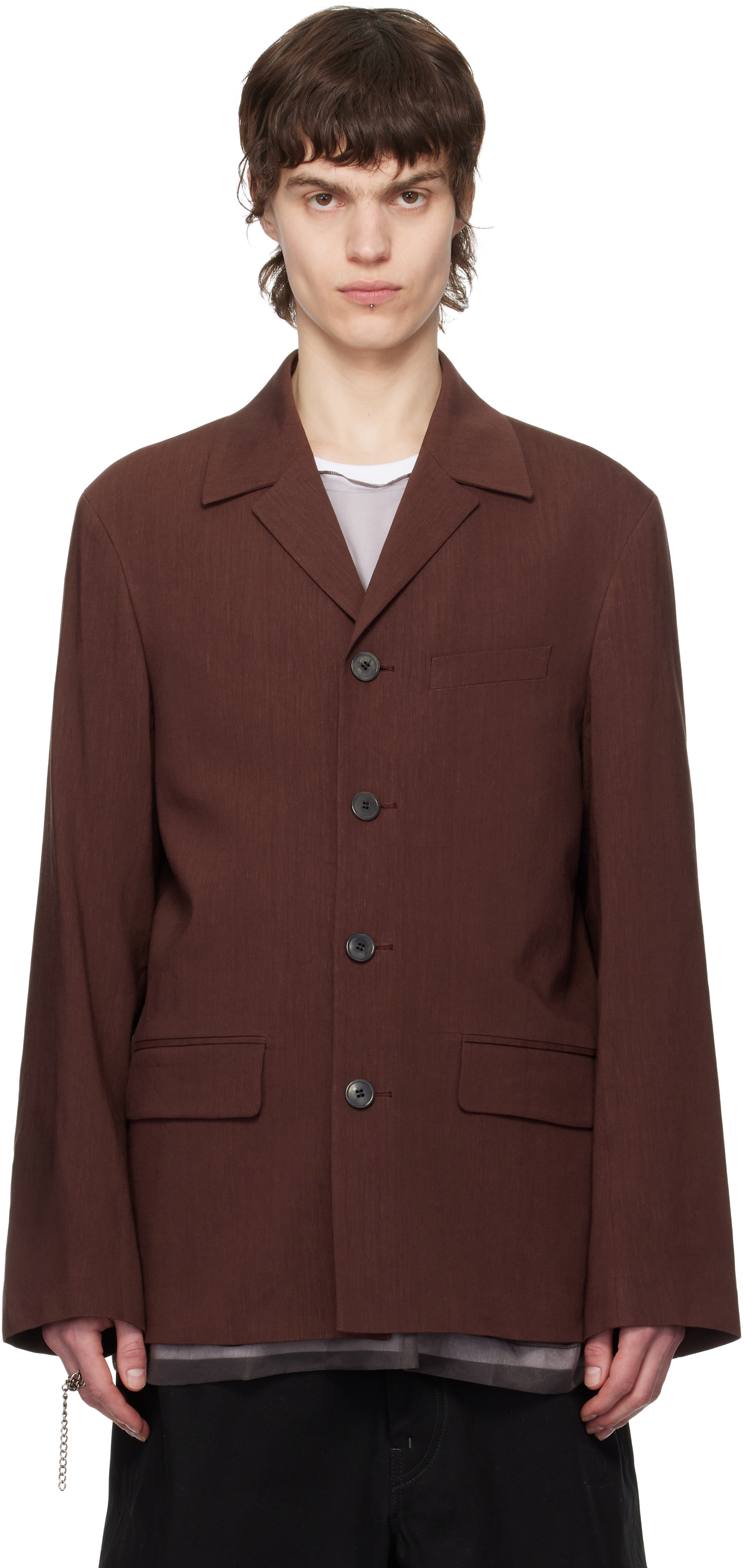 Burgundy Notched Lapel Blazer