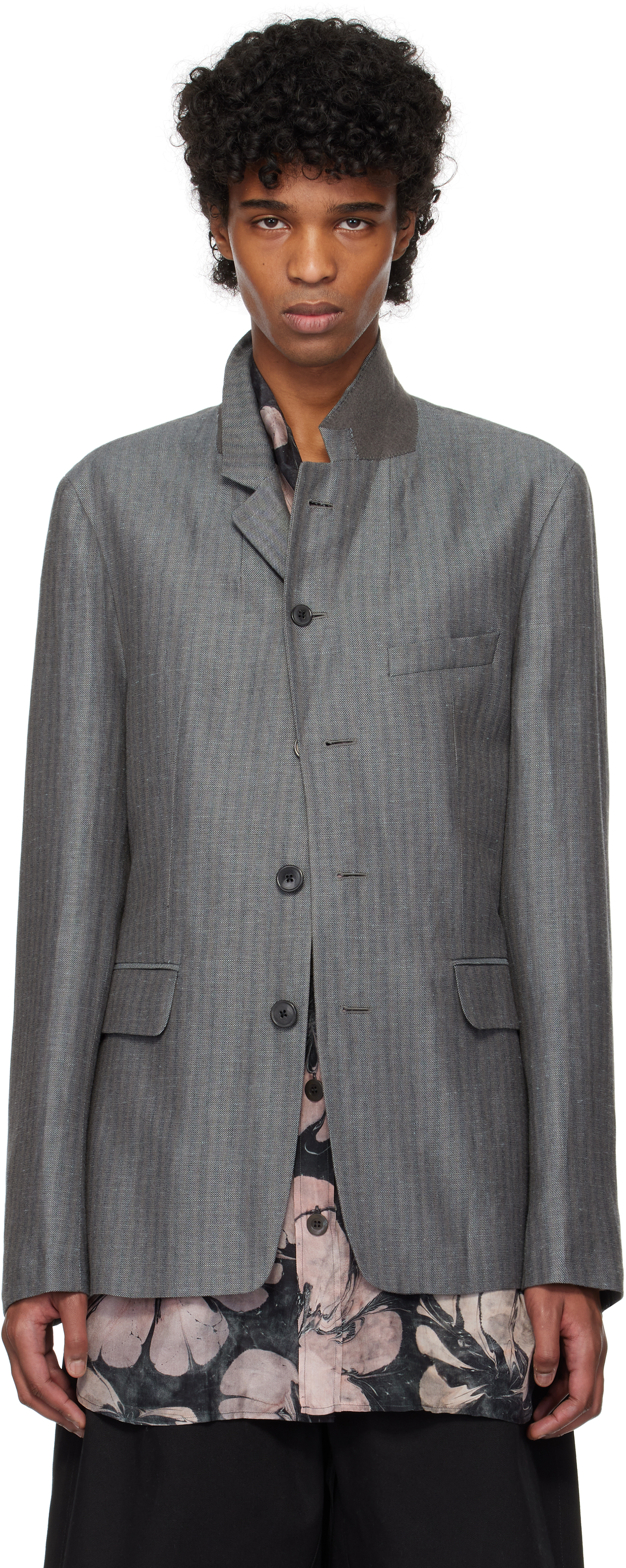 Gray Notched Lapel Blazer