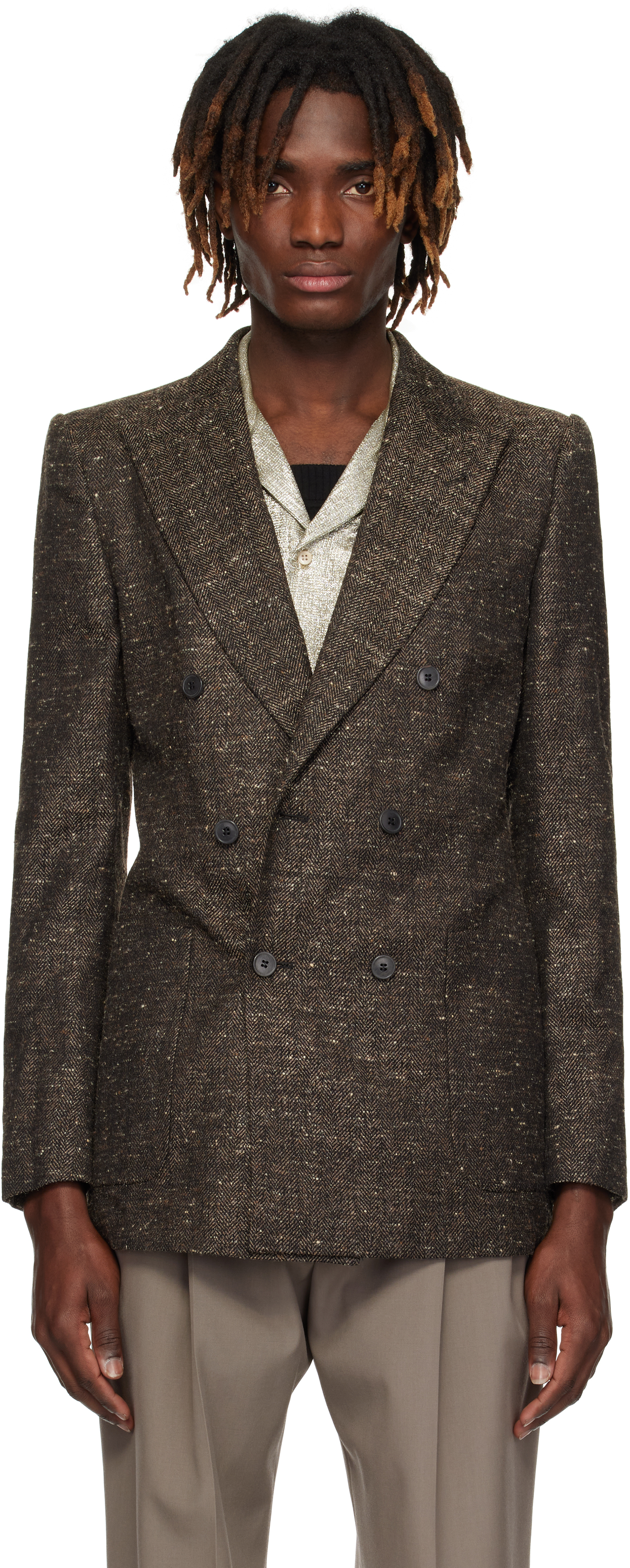 Brown Peaked Lapel Blazer