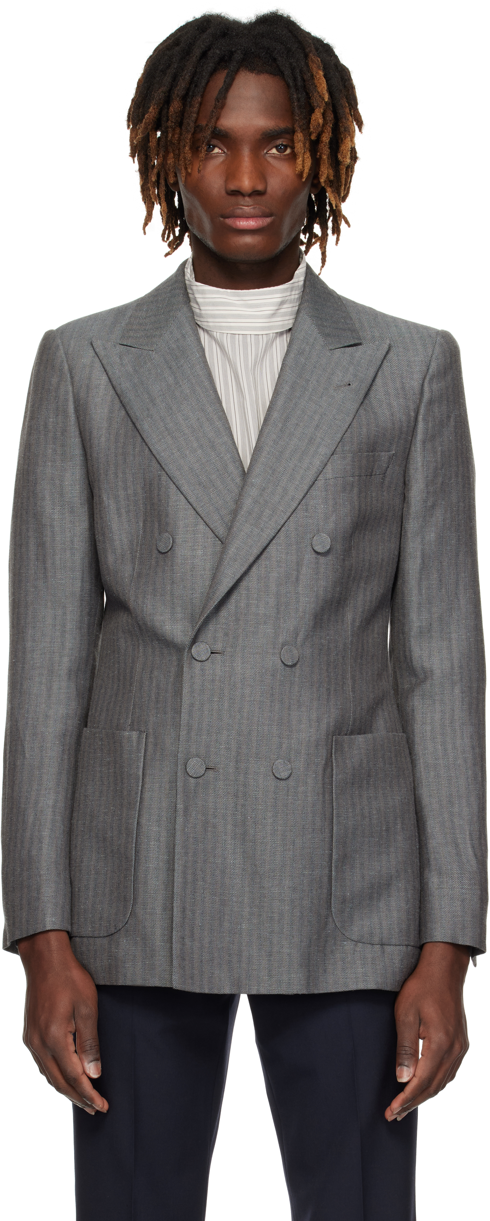 DRIES VAN NOTEN ダークグレー ストライプ ブレザー DRIES VAN NOTEN ダークグレー ストライプ ブレザー
