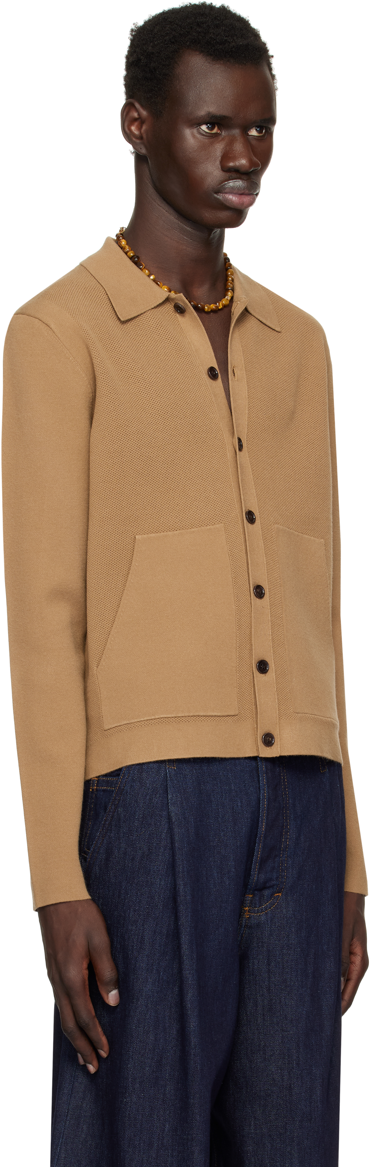 Dries Van Noten Tan Spread Collar Cardigan In 102 Camel