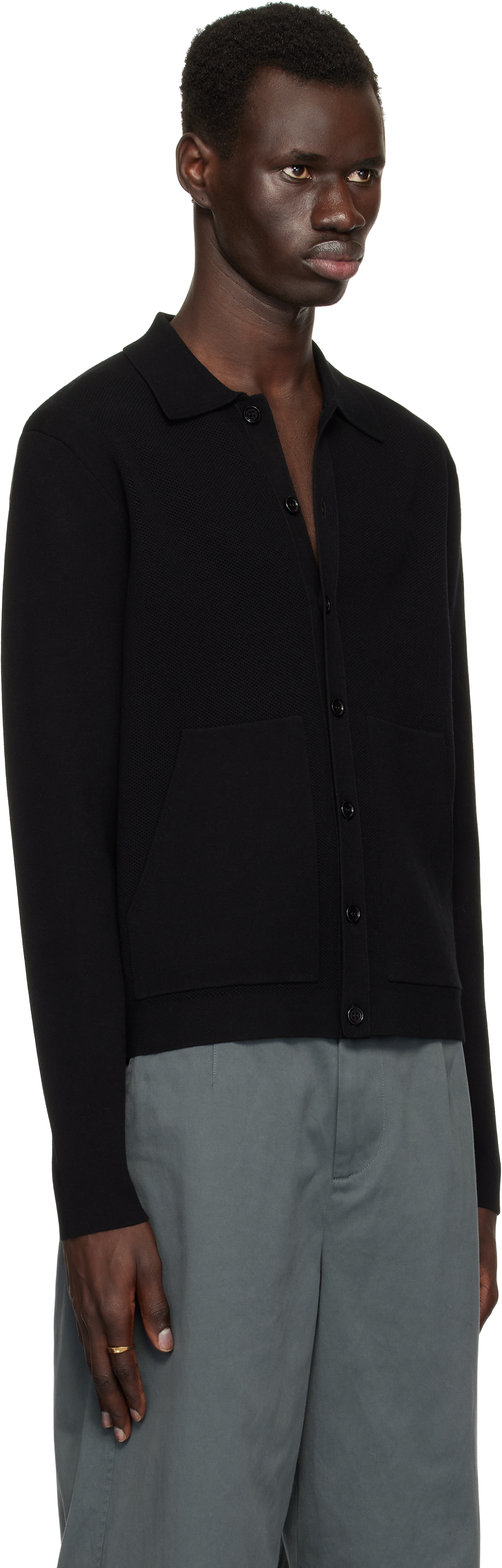 Dries Van Noten Black Spread Collar Cardigan In 900 Black
