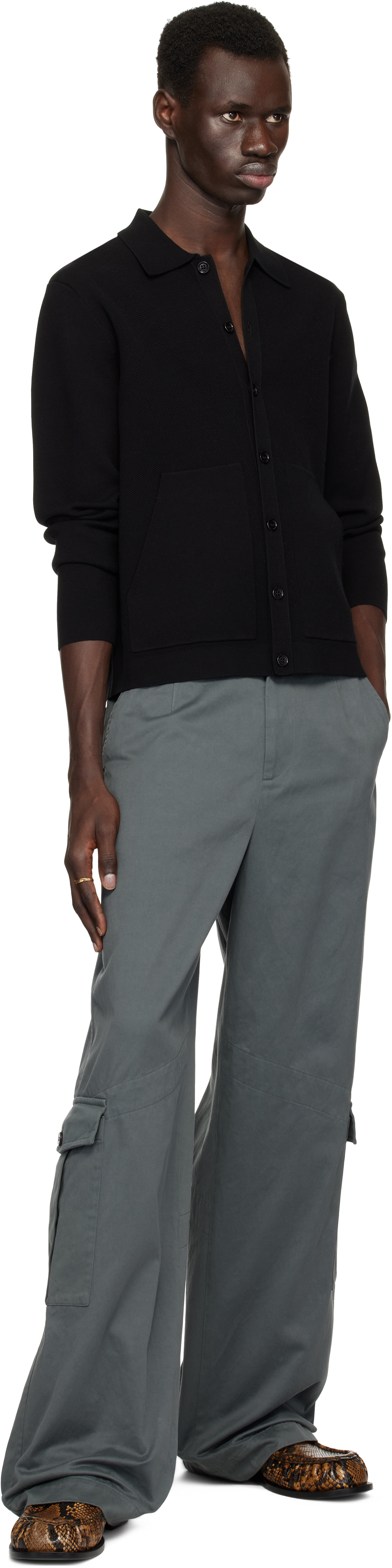 Dries Van Noten Black Spread Collar Cardigan In 900 Black