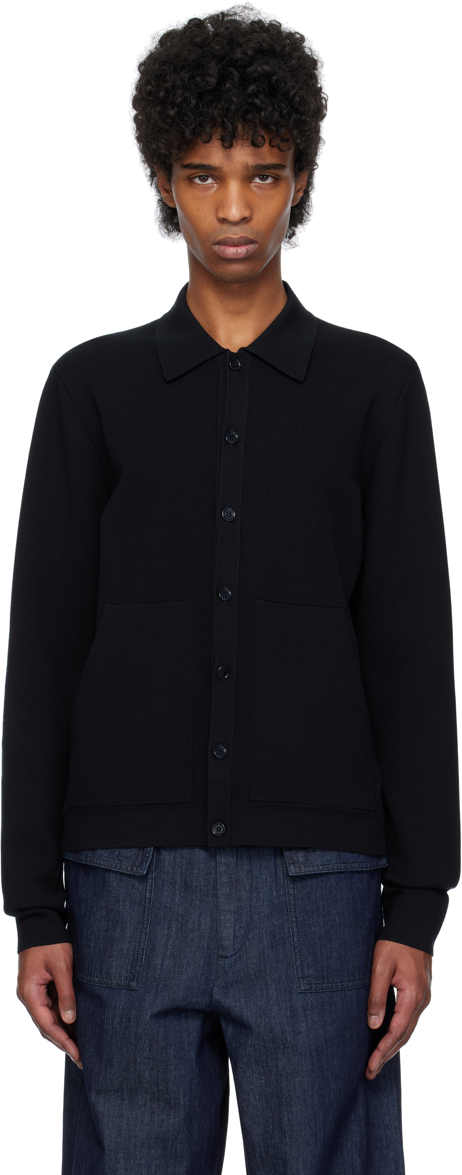 Dries Van Noten Navy Piqué & Jersey Cardigan In 509 Navy