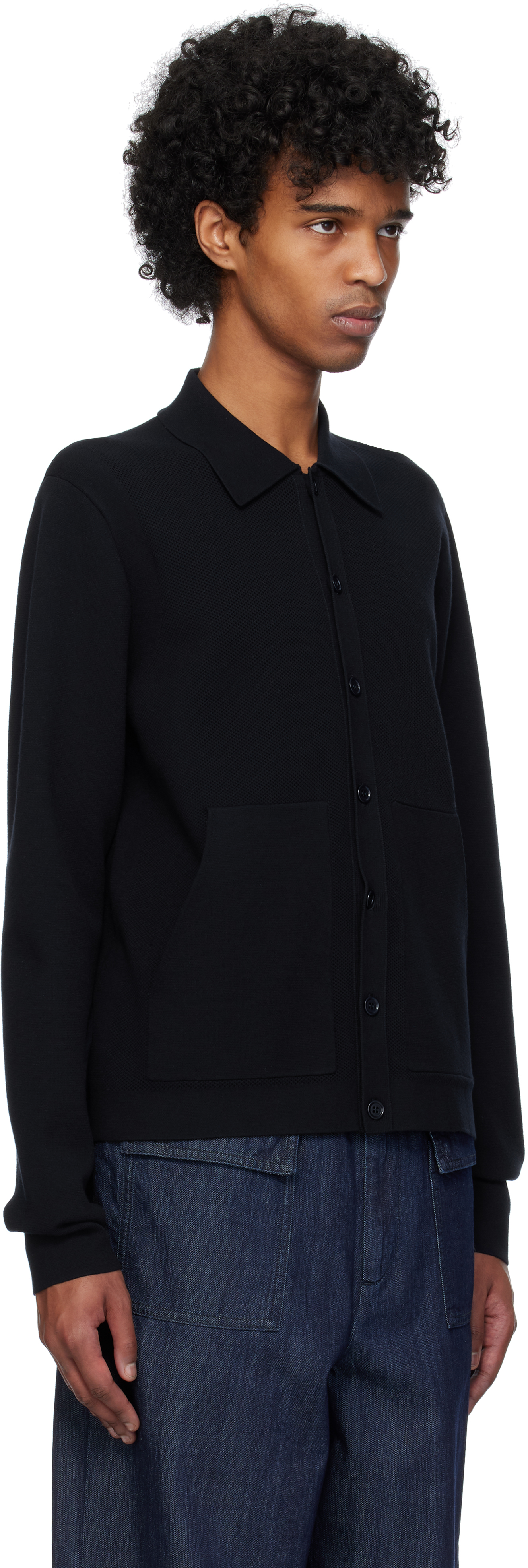 Dries Van Noten Navy Piqué & Jersey Cardigan In 509 Navy