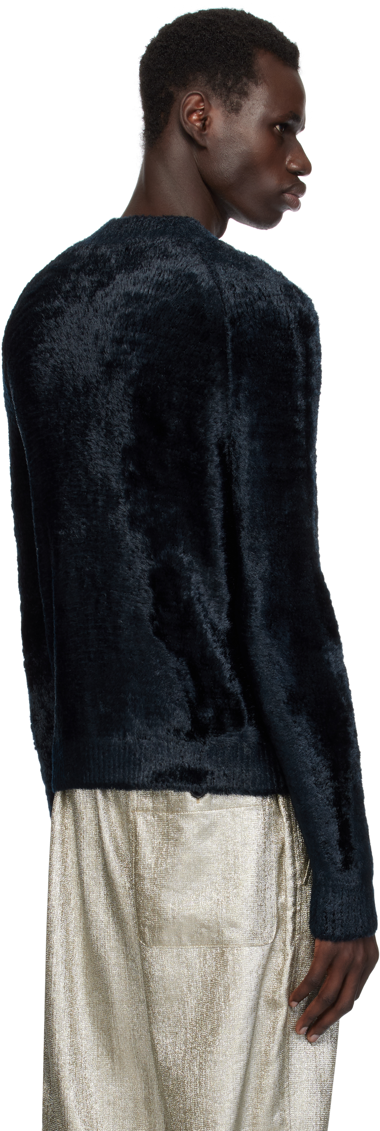 Dries Van Noten Navy Velvet Viscose Sweater In 509 Navy