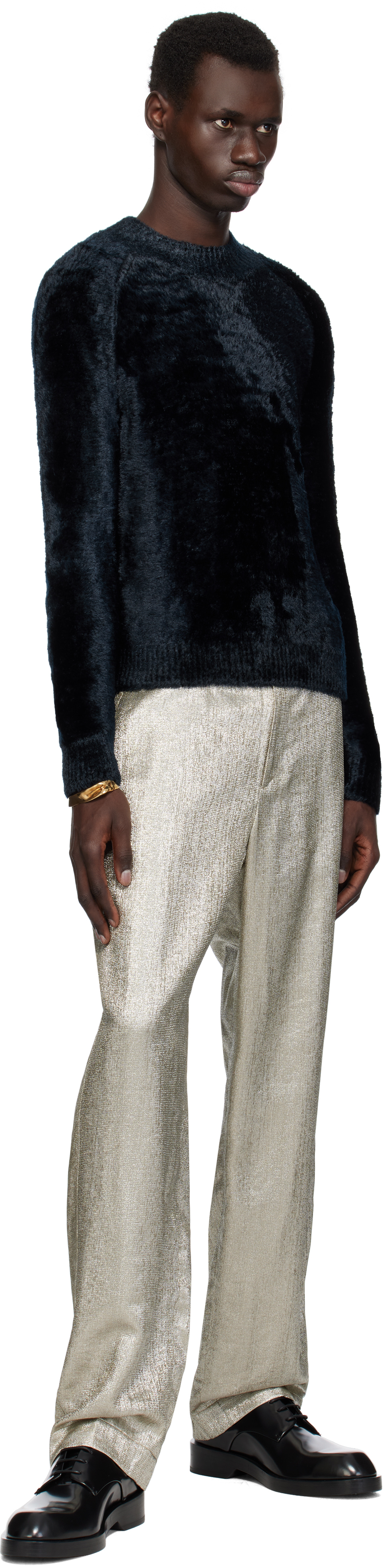 Dries Van Noten Navy Velvet Viscose Sweater In 509 Navy
