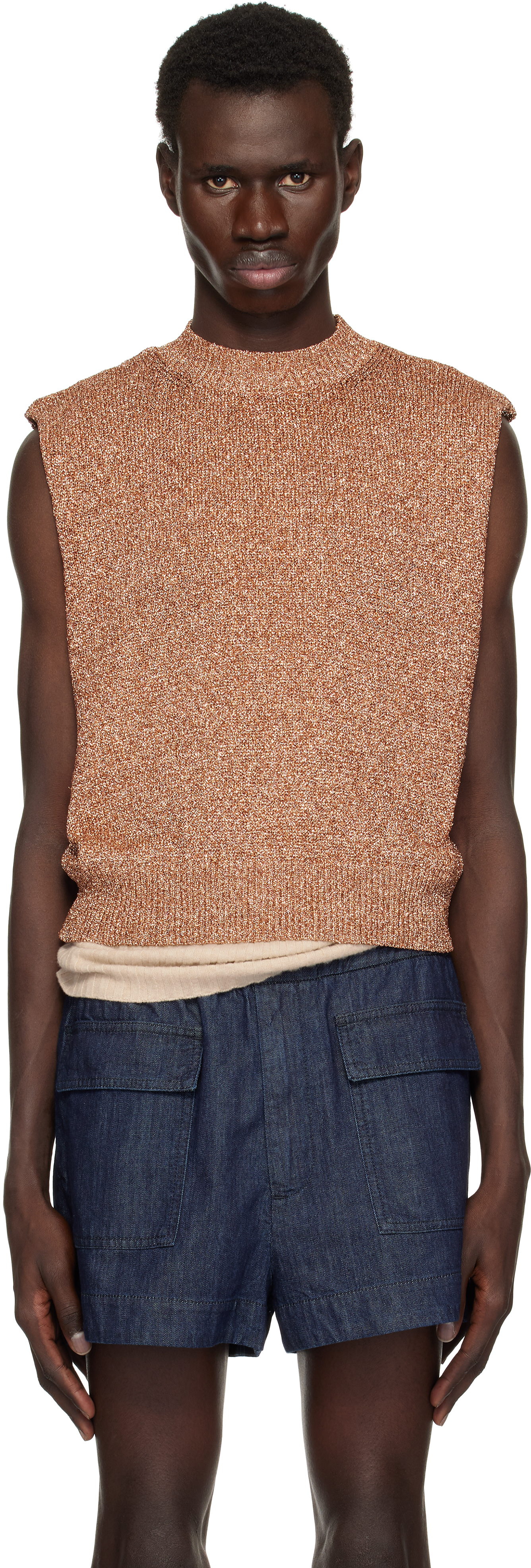 DRIES VAN NOTEN BROWN METALLIC KNIT VEST