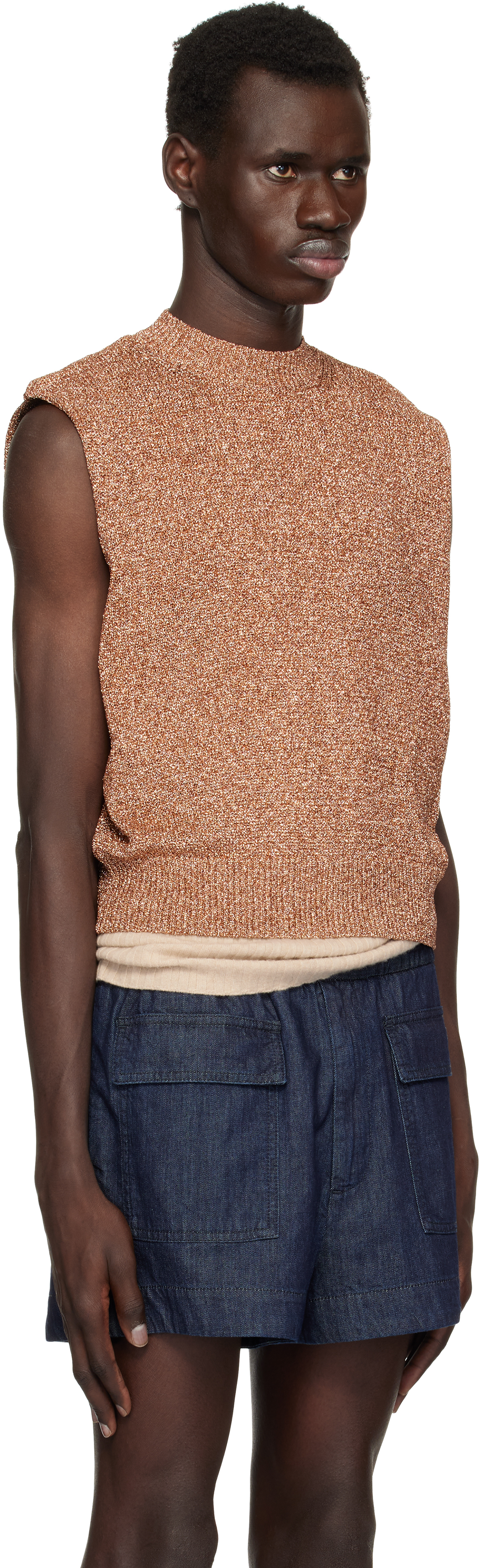 DRIES VAN NOTEN BROWN METALLIC KNIT VEST