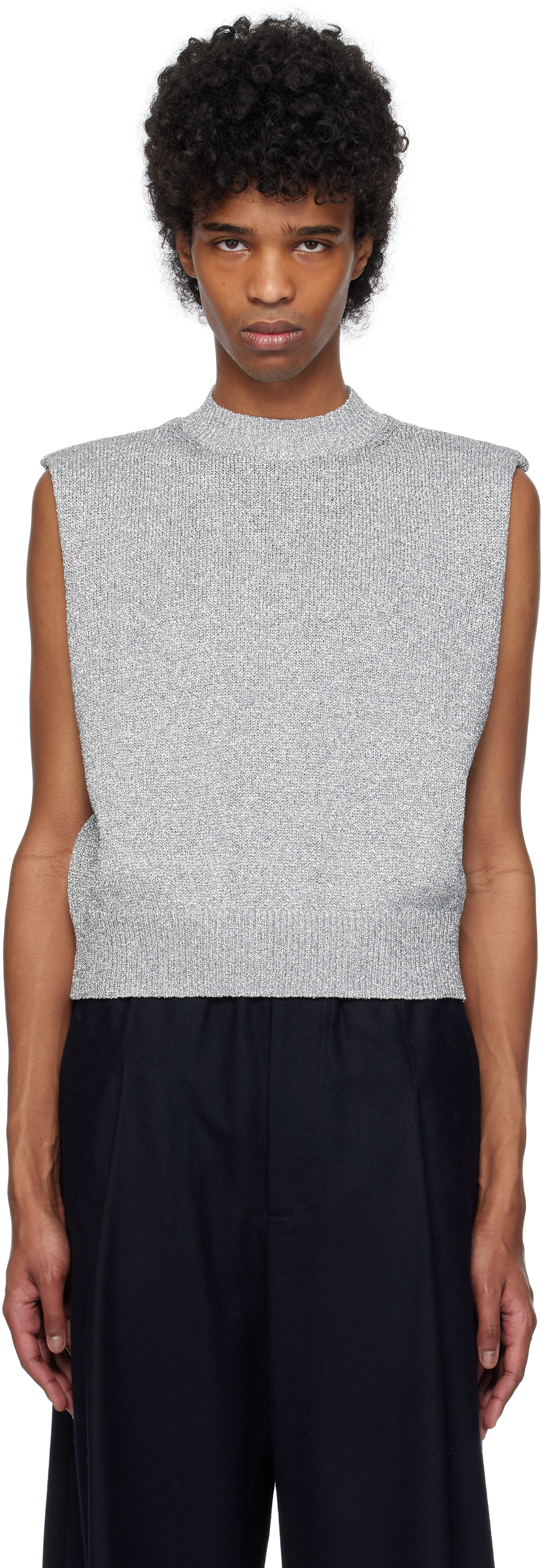 DRIES VAN NOTEN SILVER METALLIC THREAD VEST