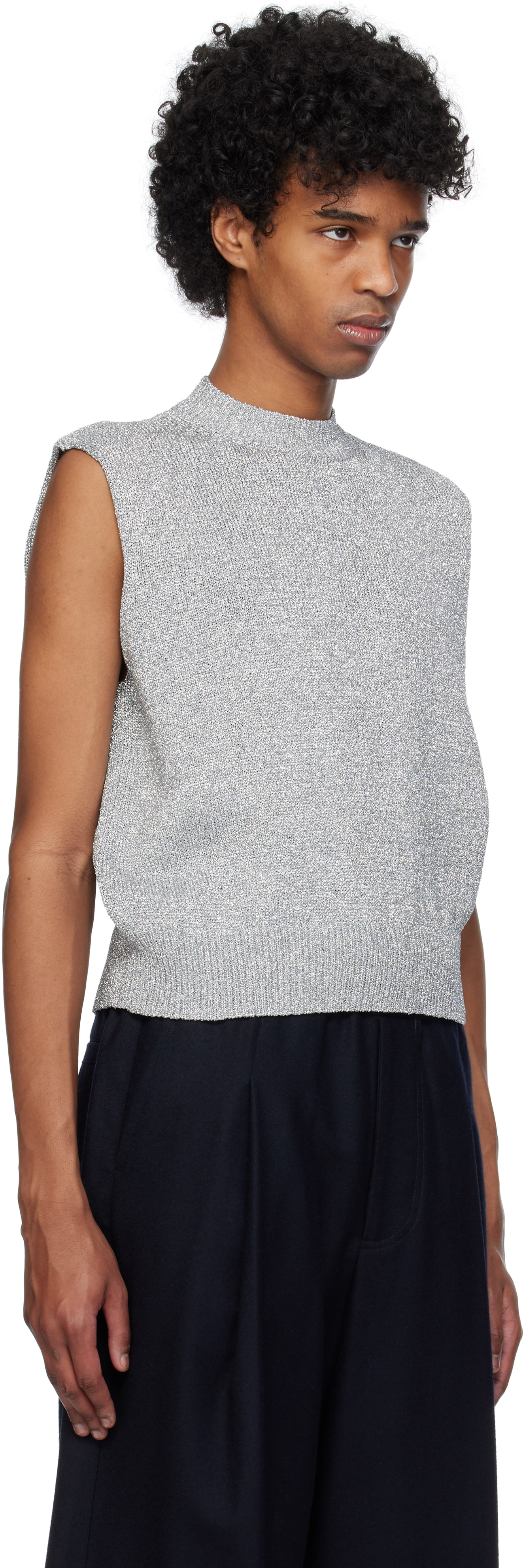DRIES VAN NOTEN SILVER METALLIC THREAD VEST