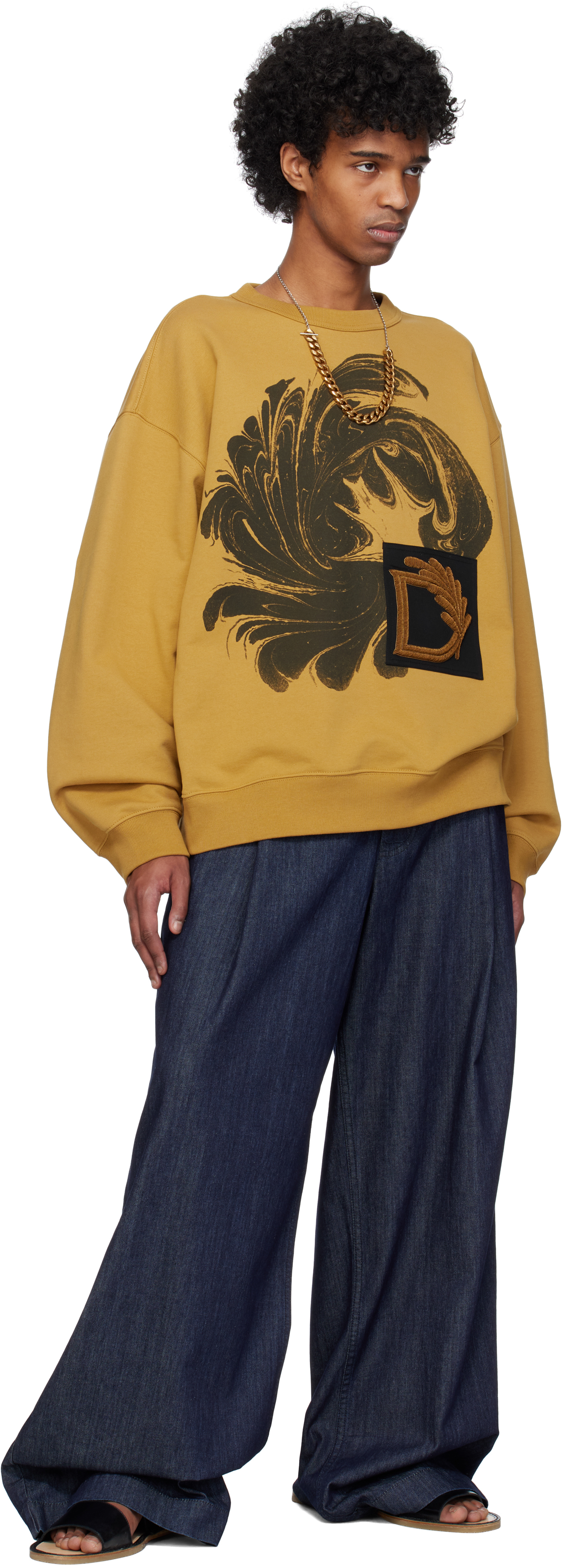 Dries Van Noten Yellow Appliqué Sweatshirt In 205 Ocra
