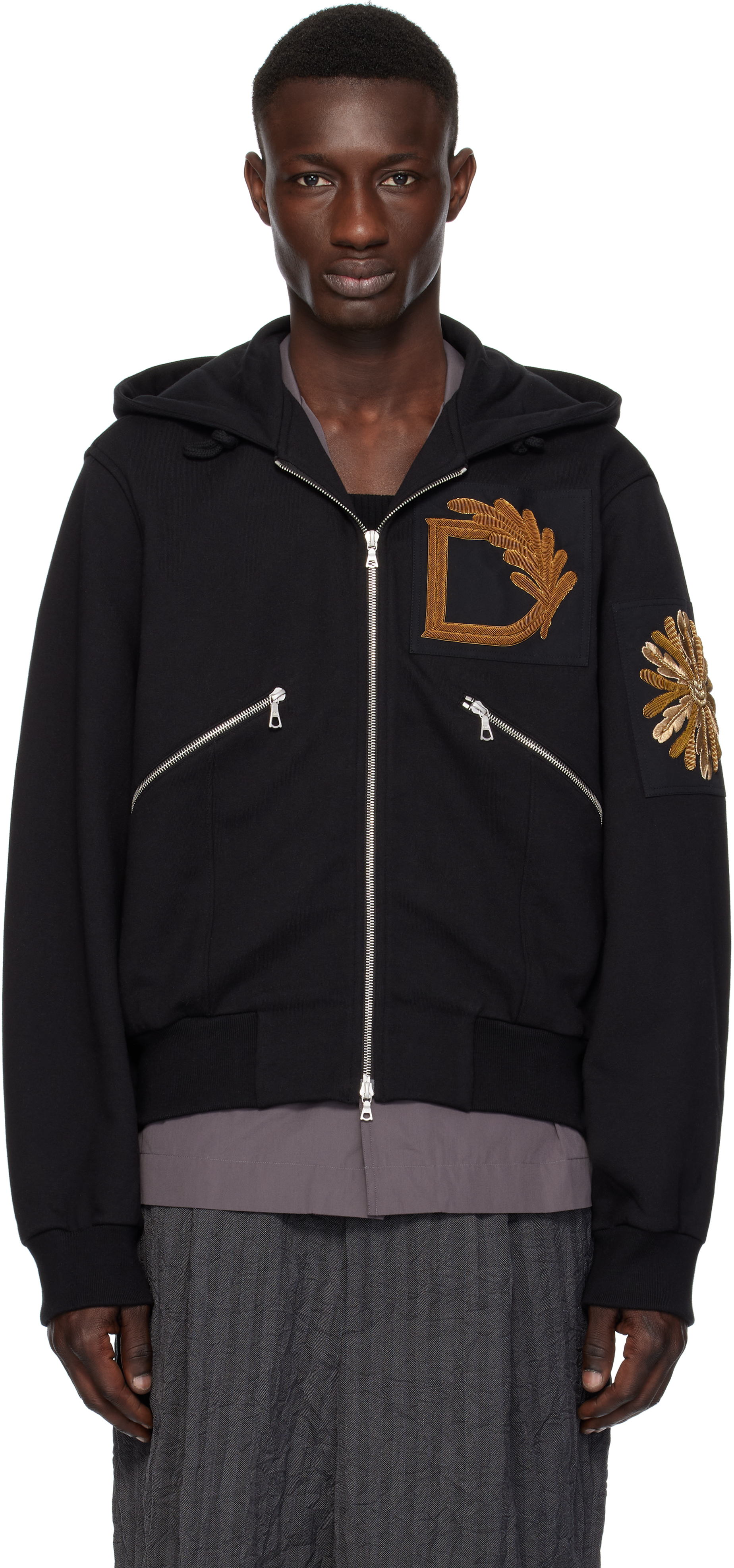 Black Embroidered Hoodie