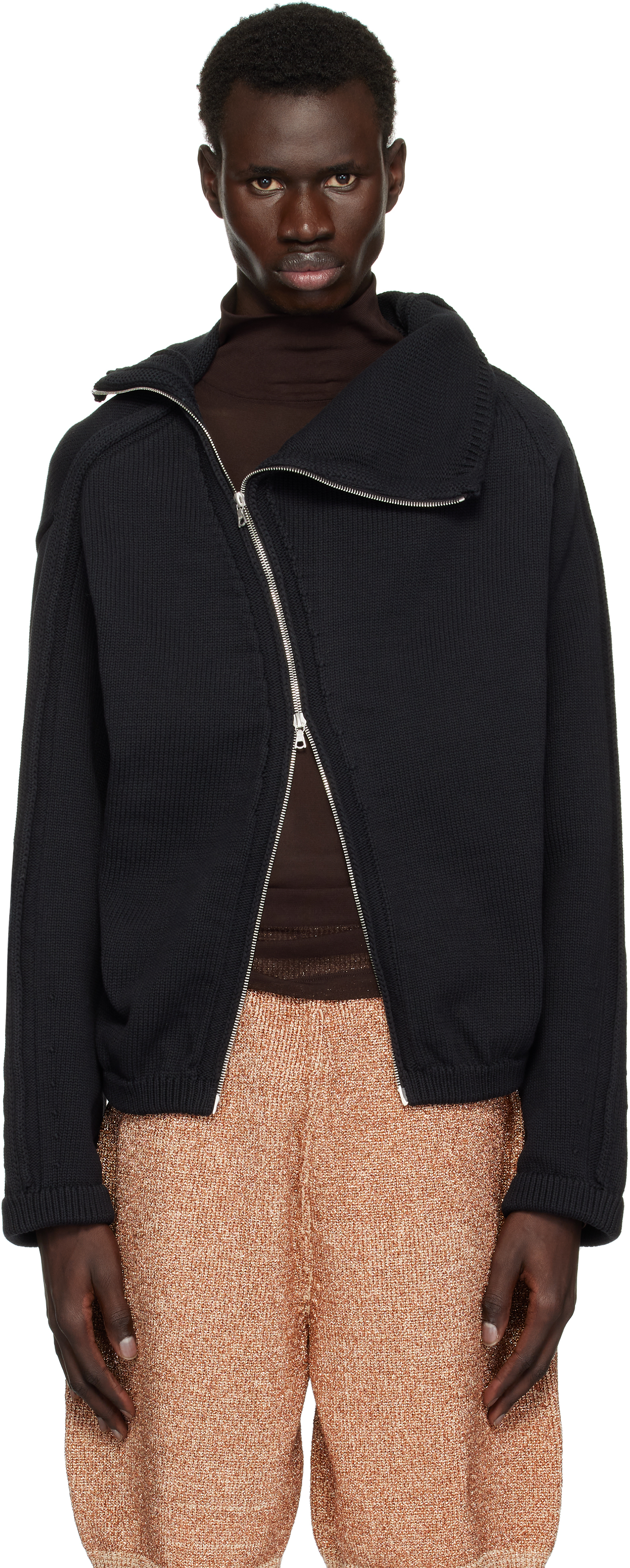 Dries Van Noten Black Zip Cotton Sweater In Black 900