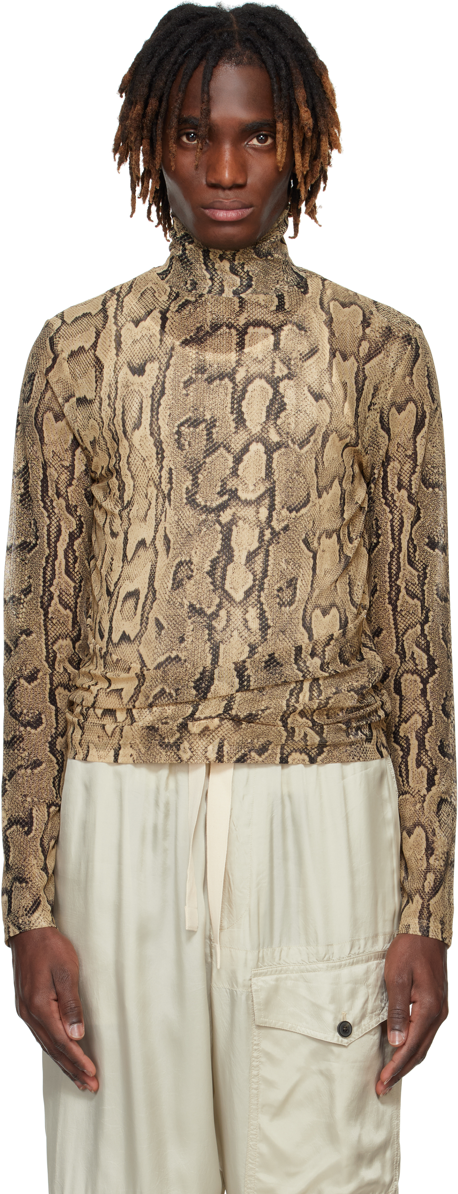 Beige Snakeskin Print Turtleneck