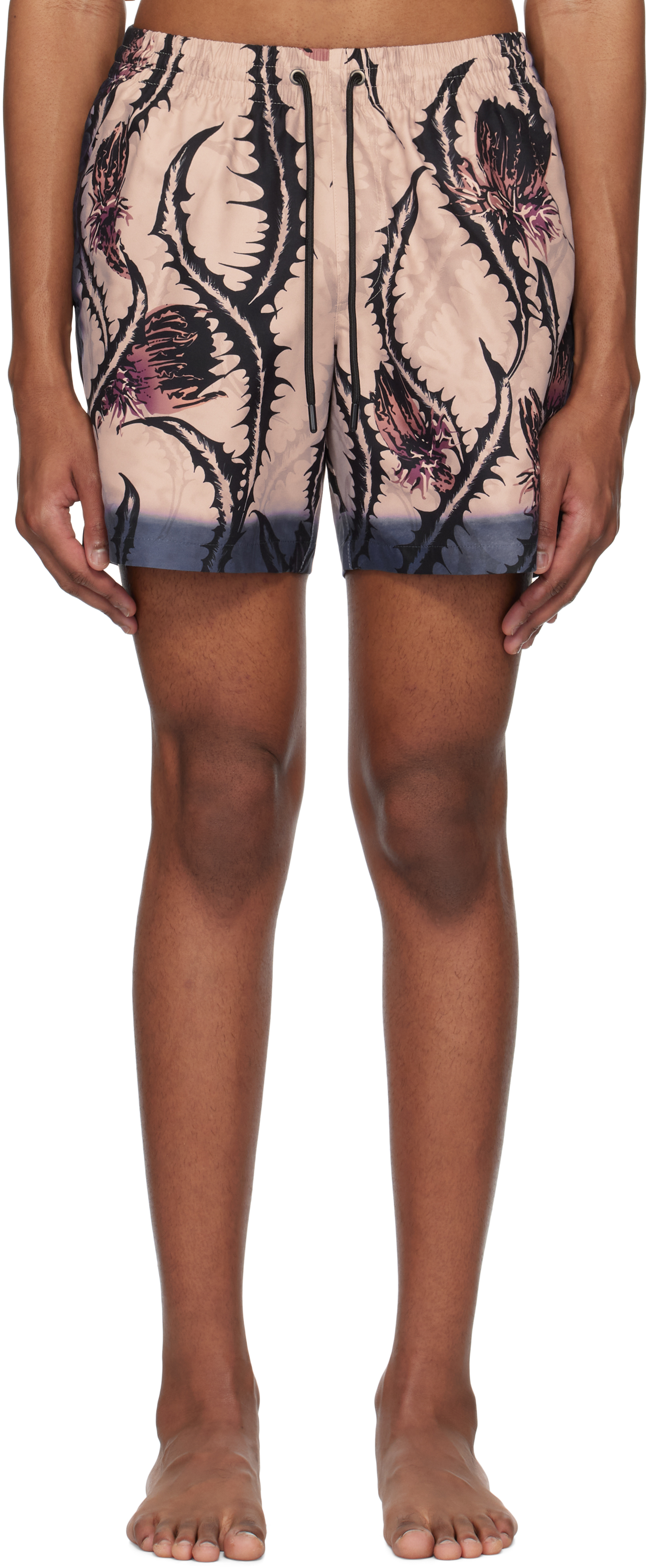 Beige Printed Swim Shorts