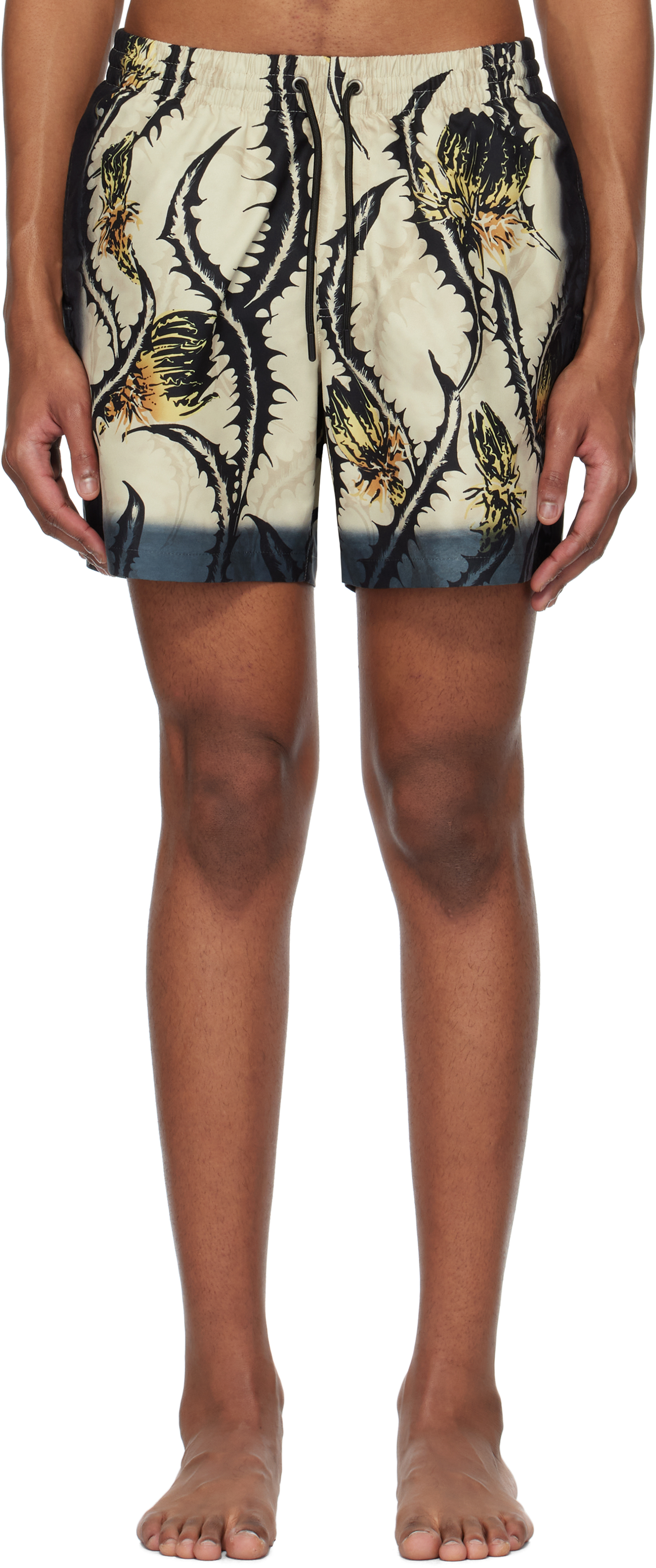 Beige Printed Swim Shorts