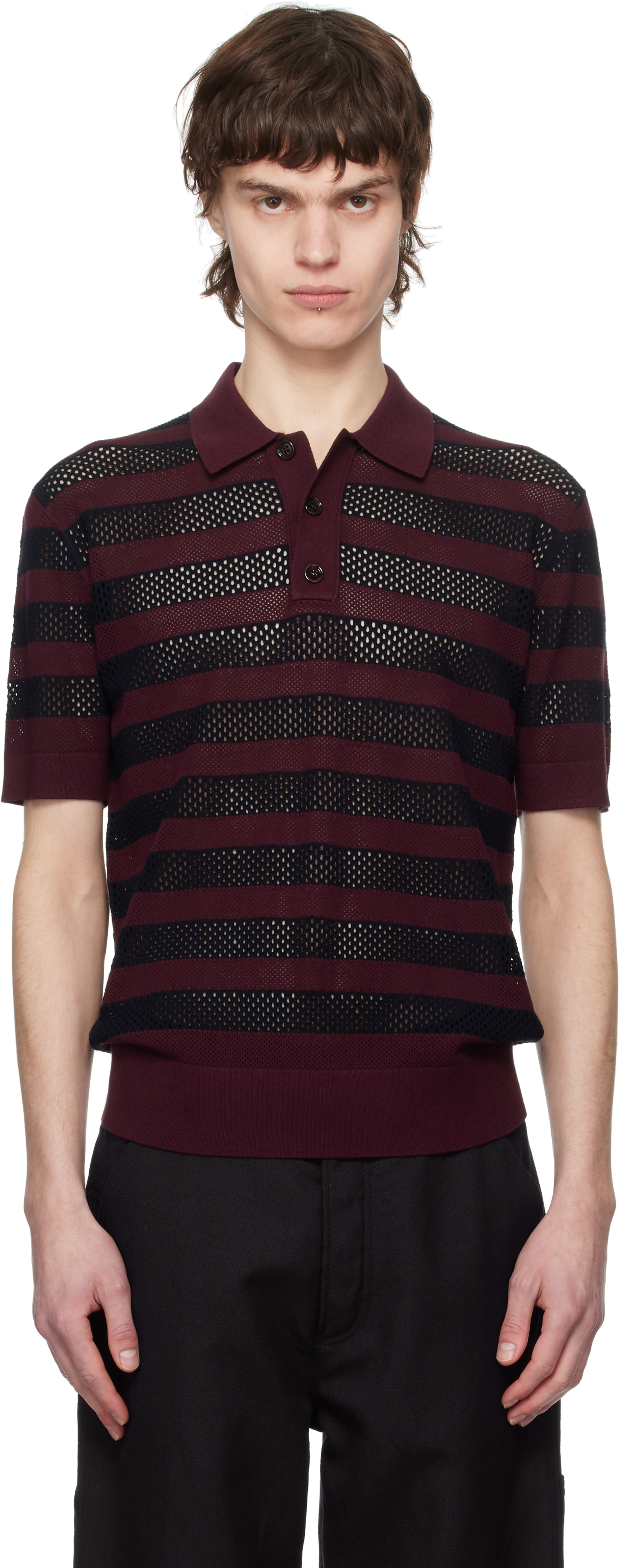 Dries Van Noten Purple & Navy Striped Polo In 357 Auber