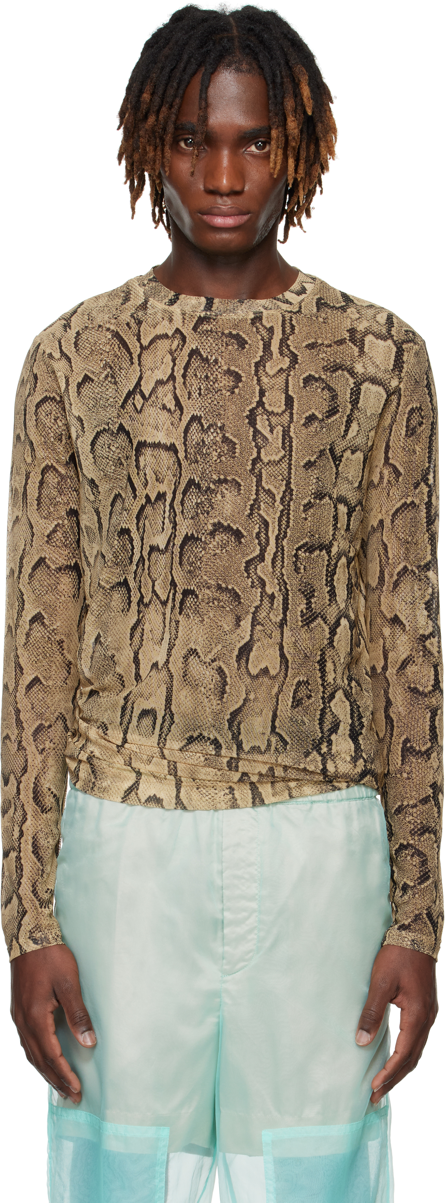 Dries Van Noten: Beige Snakeskin Print T-shirt | SSENSE Dries Van Noten: Beige Snakeskin Print T-shirt | SSENSE