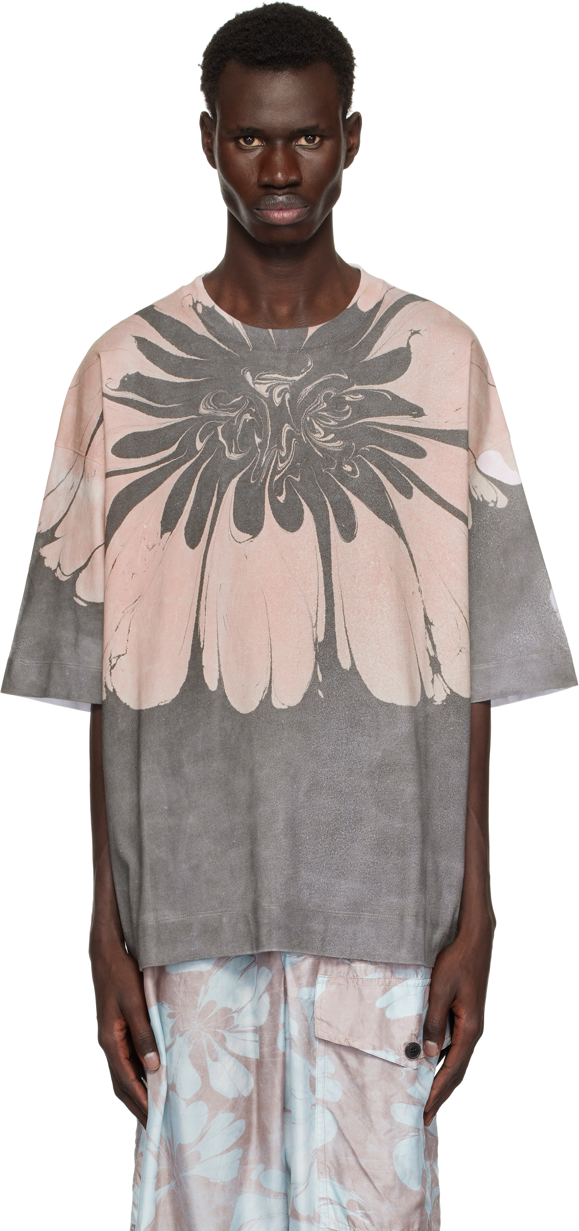 Pink 
Gray Printed T-shirt