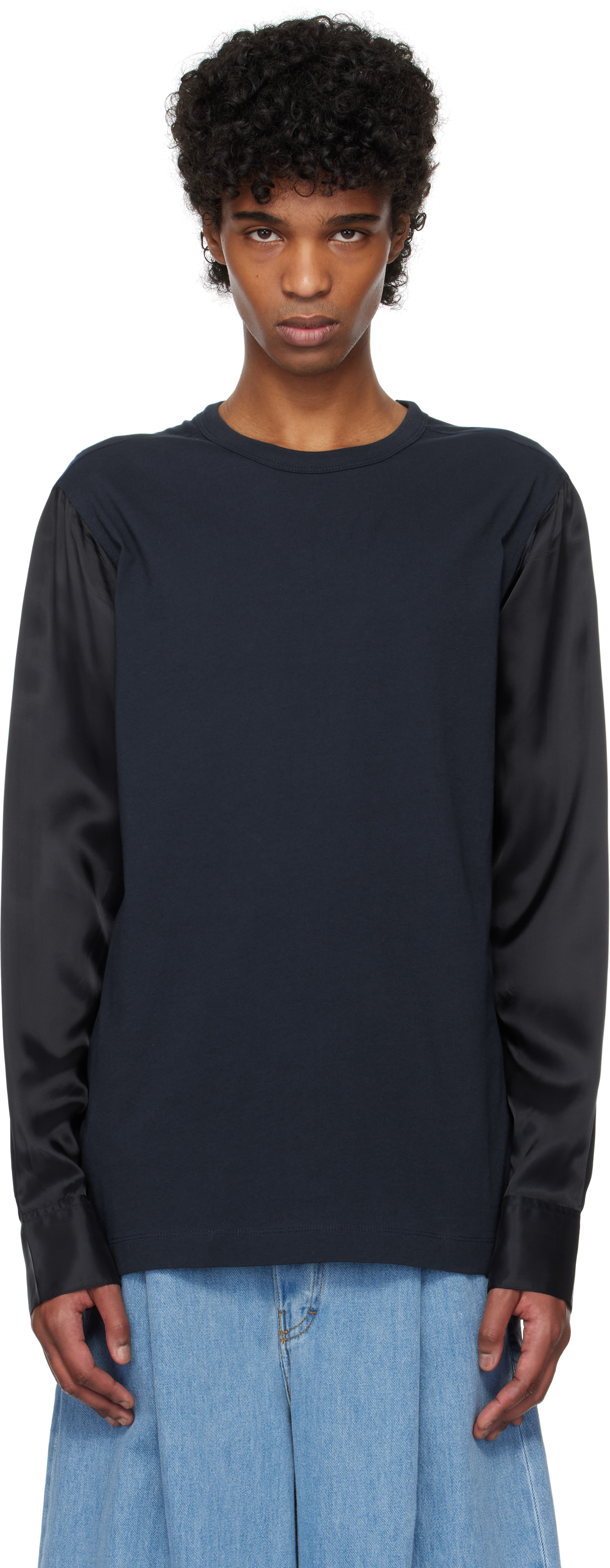 関税込【Dries Van Noten】ネイビー パネル トップス コットン Dries Van Notenのネイビー パネル トップスがセール中