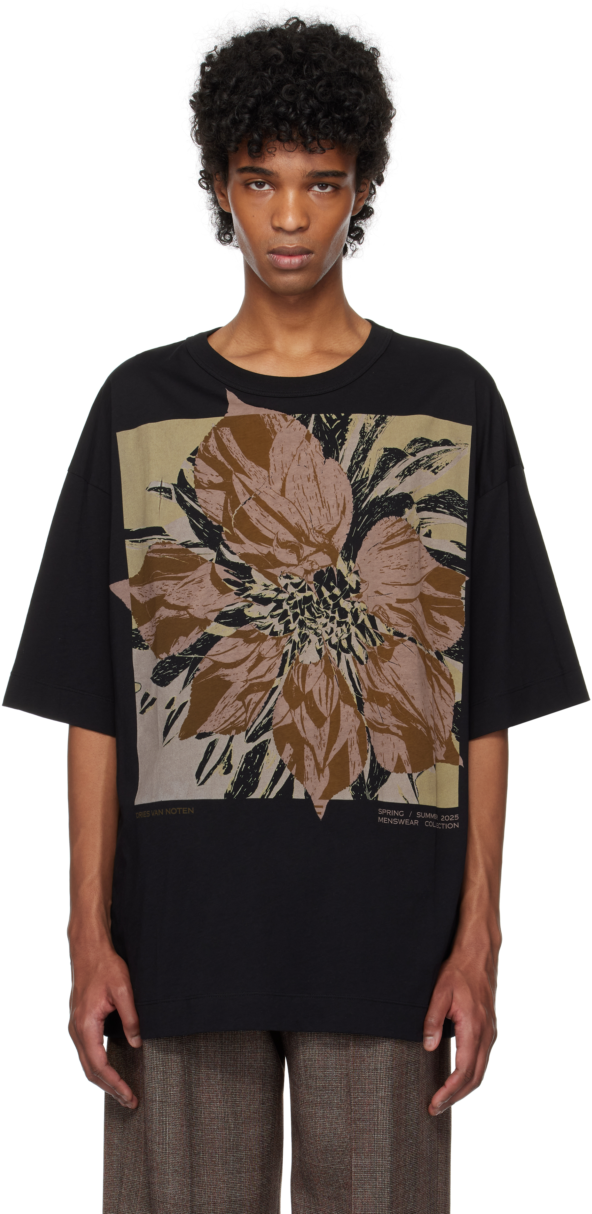 Tシャツ・カットソー DRIES VAN NOTEN Men T Shirts 2510212141701 357 Black Black Logo Graphic T-shirt by Dries Van Noten on Sale