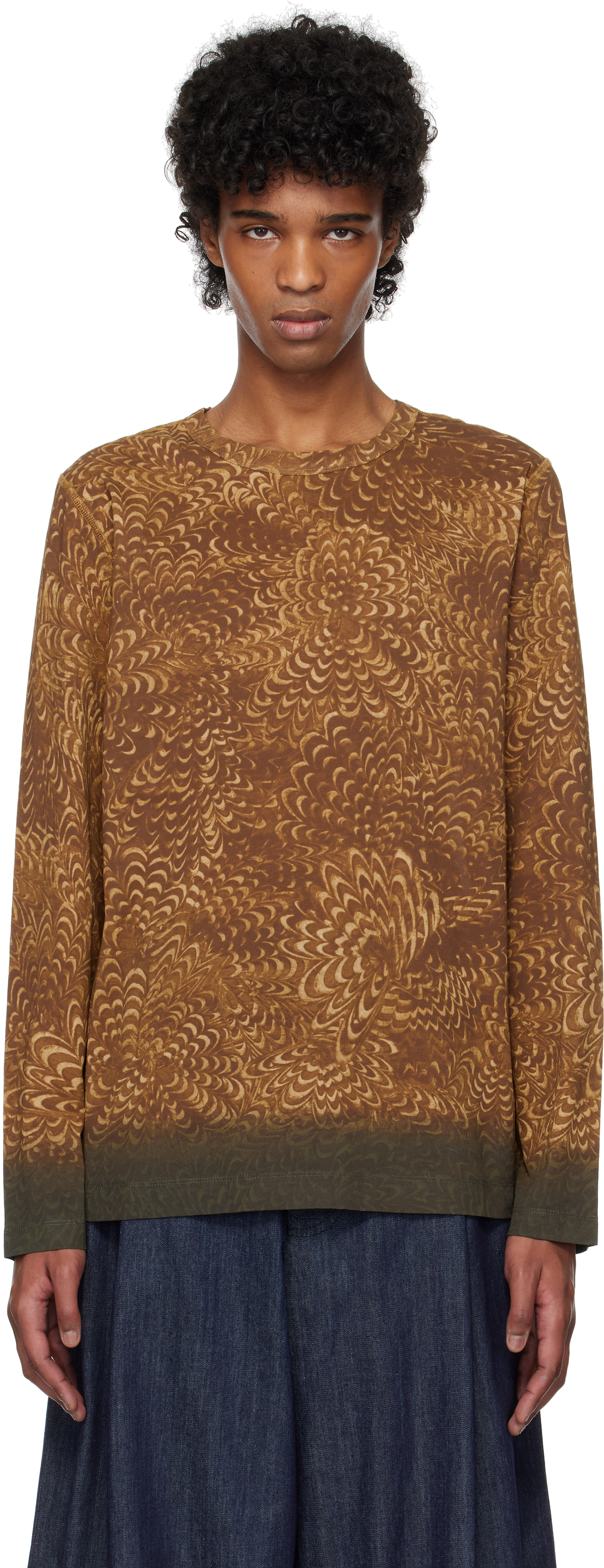 Brown Printed Cotton T-shirt