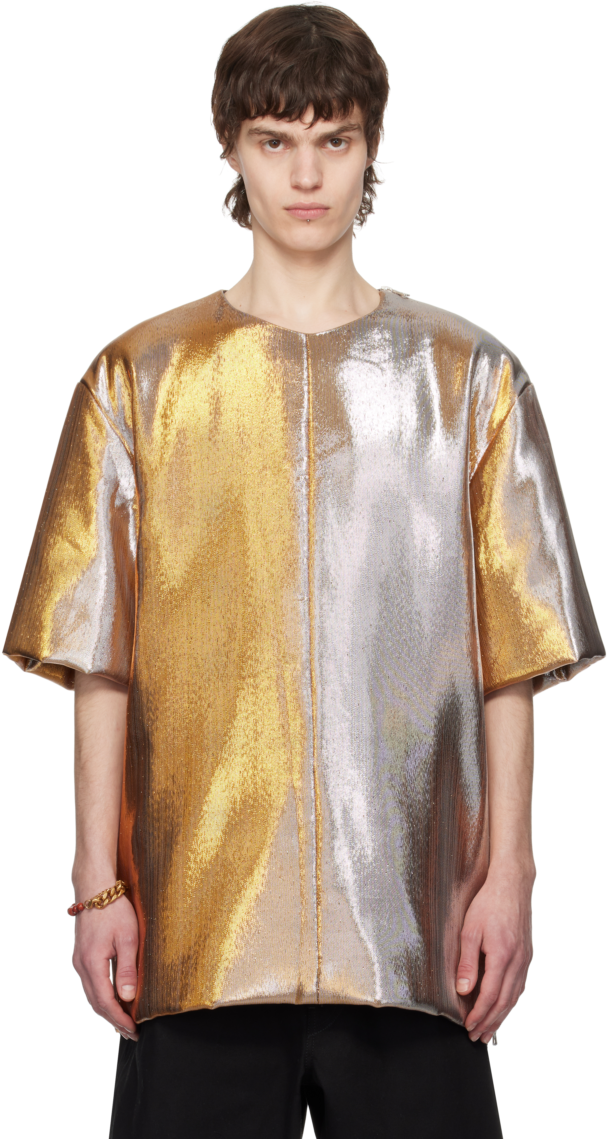 Dries Van Noten Gold & Silver Padded T-shirt In 954 Gold