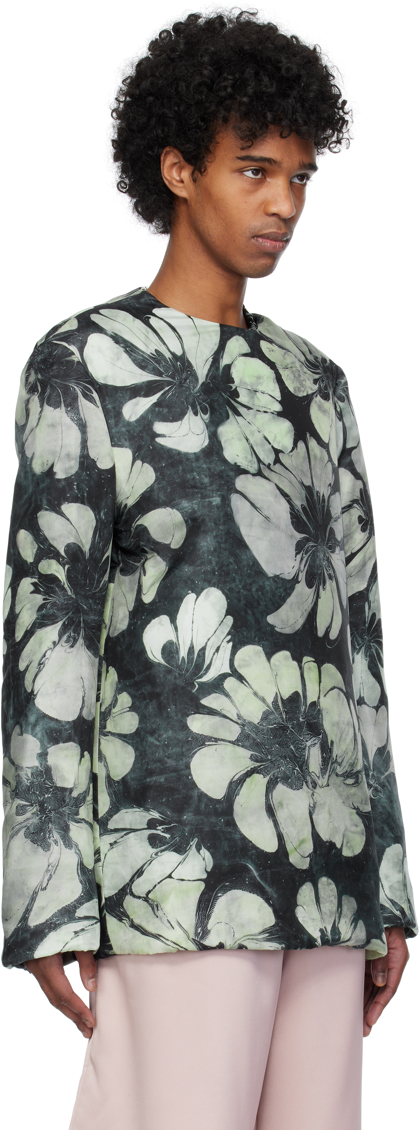 Dries Van Noten Green & Navy Silk Long Sleeve Top In 604 Green