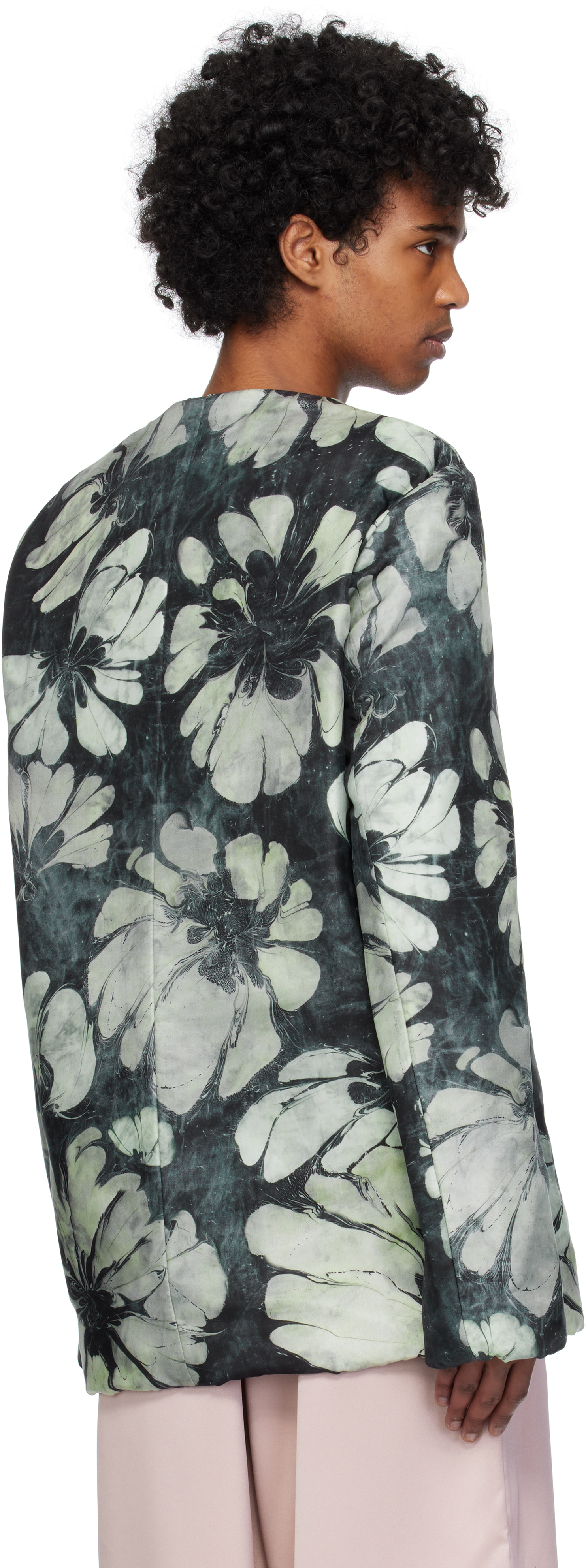 Dries Van Noten Green & Navy Silk Long Sleeve Top In 604 Green