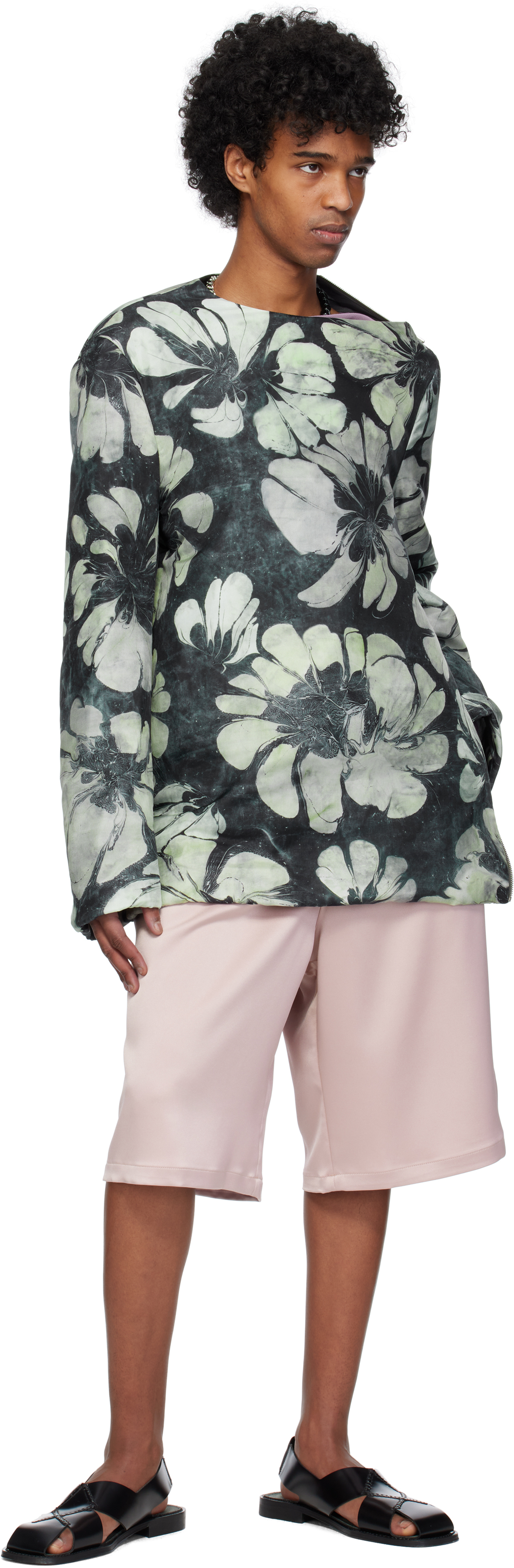 Dries Van Noten Green & Navy Silk Long Sleeve Top In 604 Green