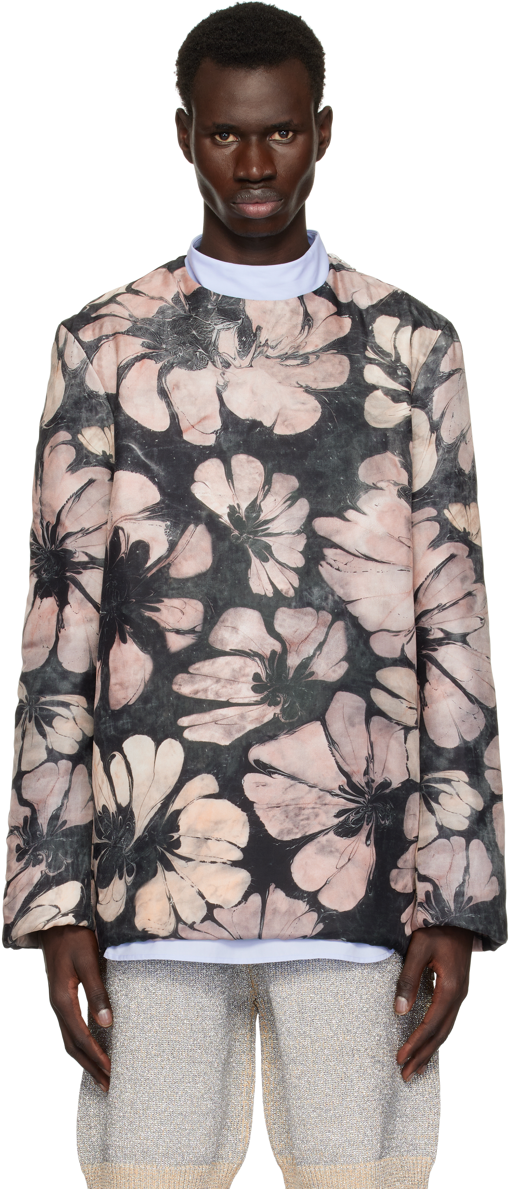 Dries Van Noten Pink & Navy Silk Long Sleeve Top In 305 Pink