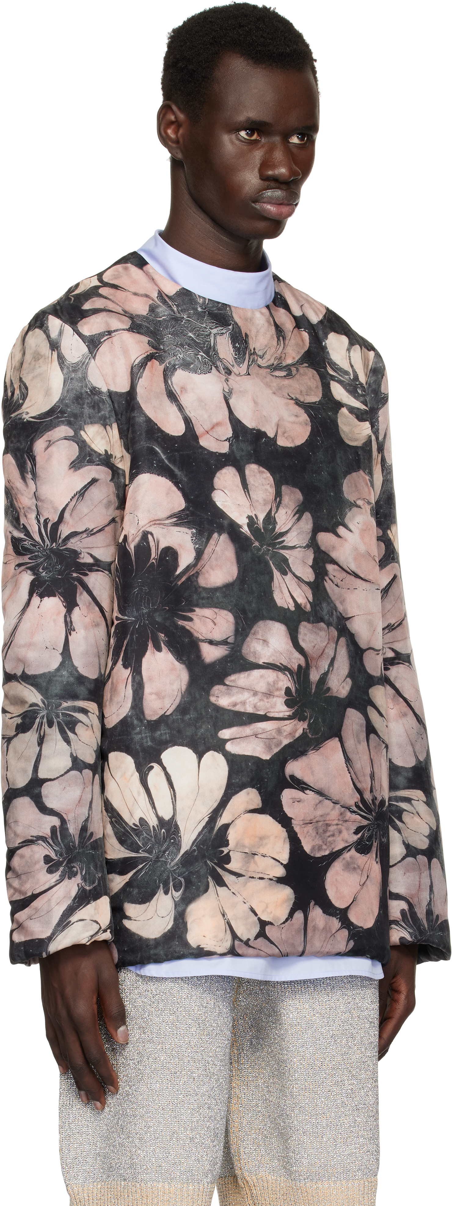 Dries Van Noten Pink & Navy Silk Long Sleeve Top In 305 Pink