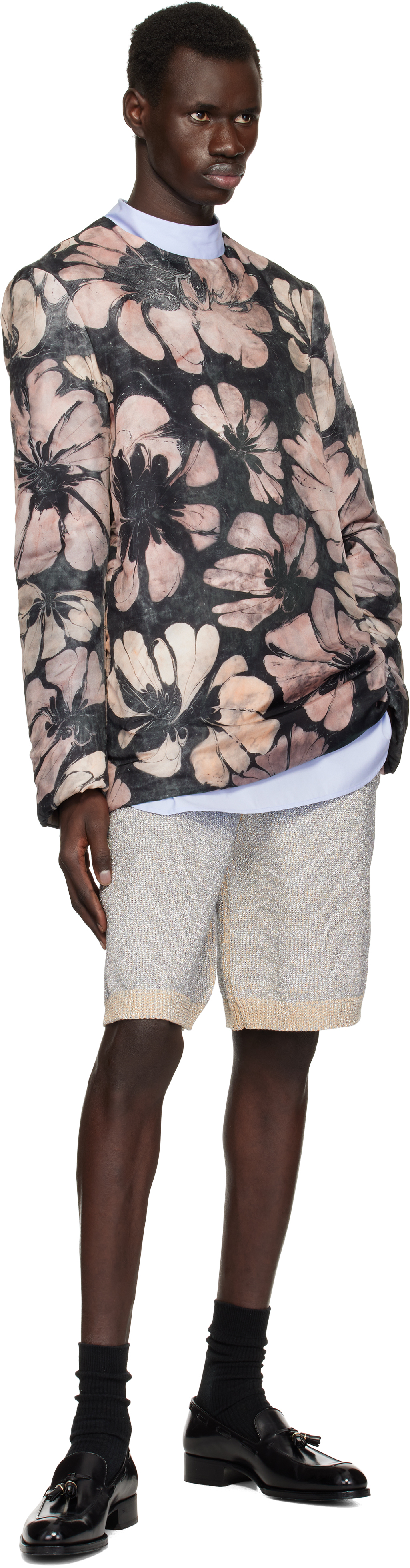 Dries Van Noten Pink & Navy Silk Long Sleeve Top In 305 Pink