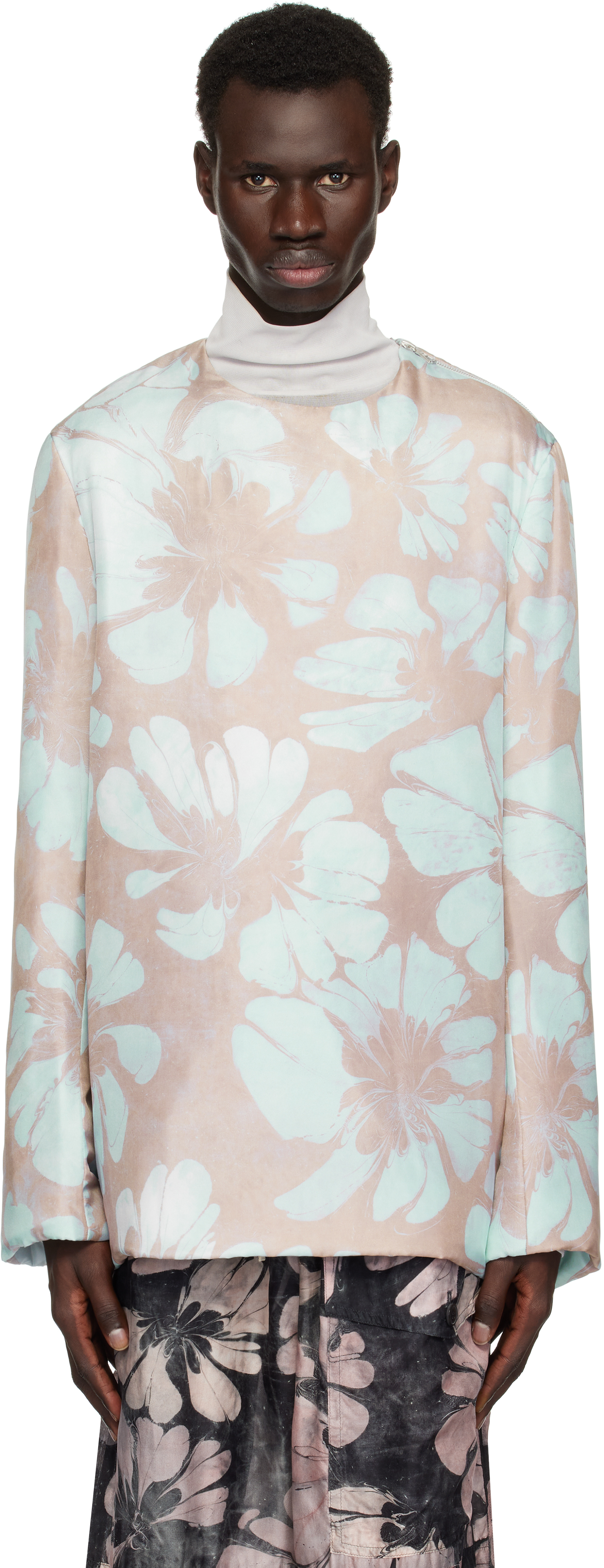 Dries Van Noten Blue & Pink Silk Long Sleeve Top In 562 Pale Blue